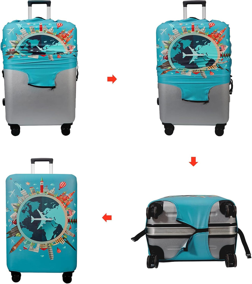 WUJIAONIAO Travel Luggage Cover Spandex Suitcase Protector Washable Baggage Covers (L (for 25-28 inch luggage), Go Travel)