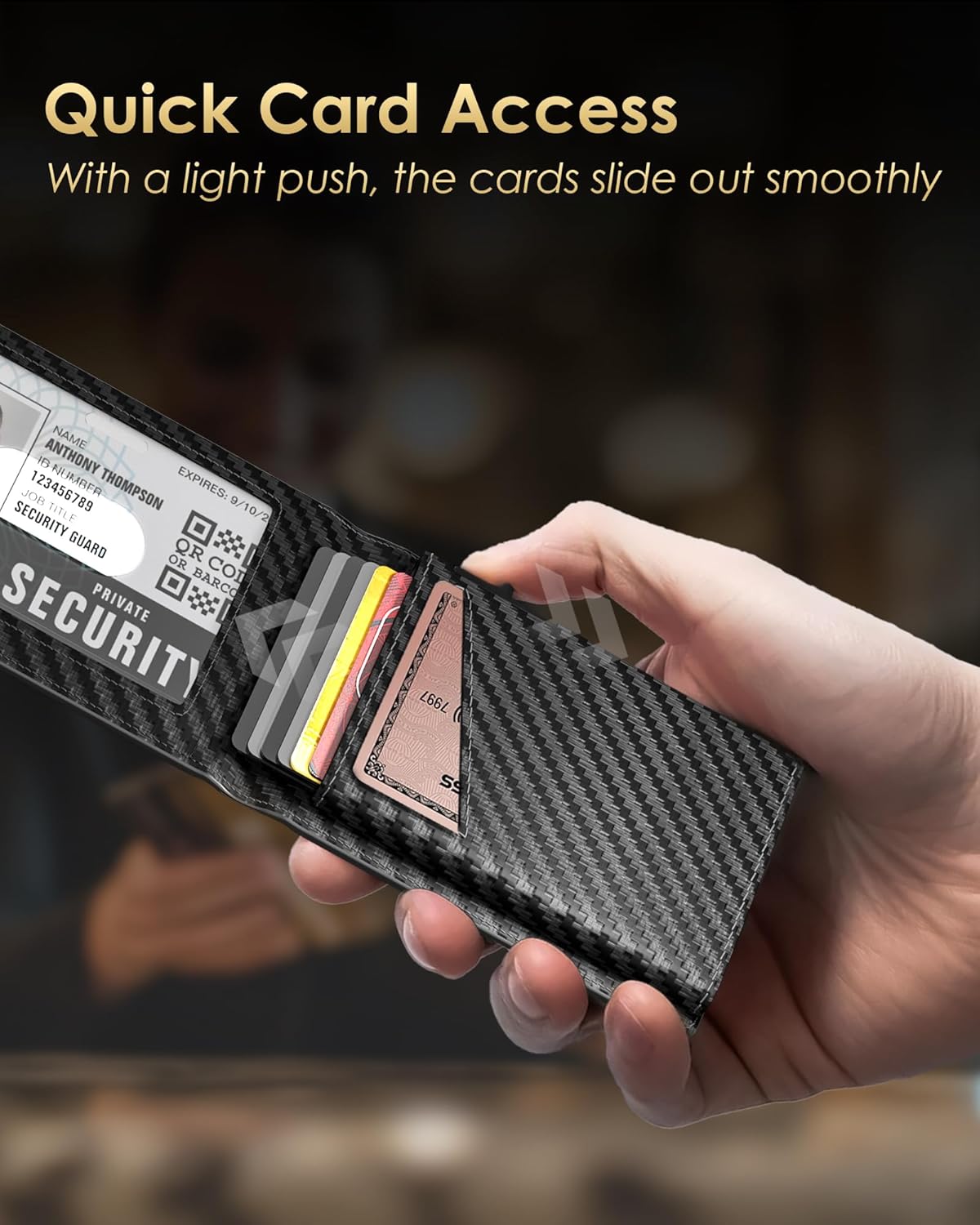 2025 Upgraded Minimalist Wallet for Men - RFID Blocking Credit Card Holder Case Leather Pop Up Aluminum Wallet with Cash Slot, Front Pocket ID Window Gift Boxed (Carbon Fiber - with Airtag Holder)