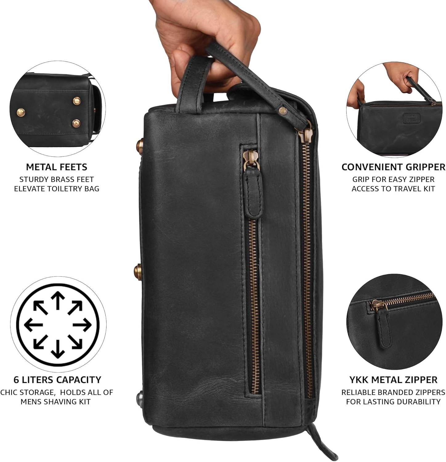 LEATHER VILLAGE Premium Leather Travel Toiletry Bag - Unisex Water-Resistant Travel Dopp Kit, Shaving & Cosmetic Organizer for Men & Women - Compact Bathroom Essentials - Distressed Black