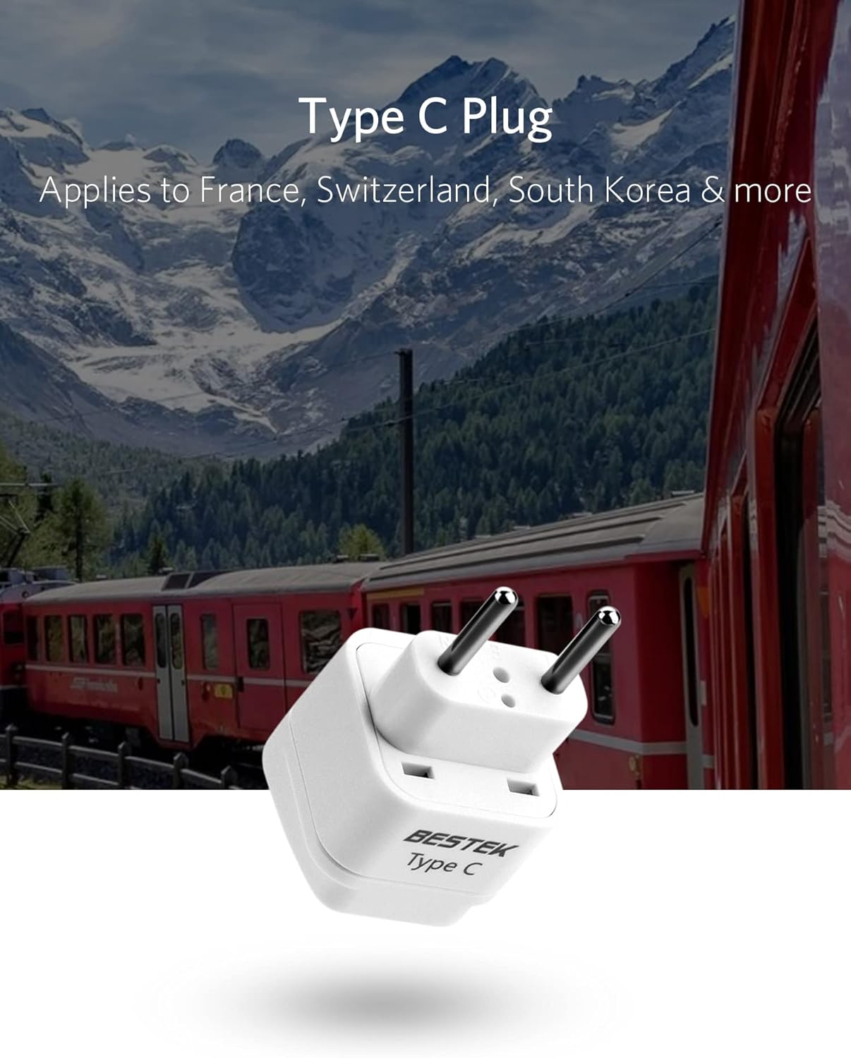 BESTEK European Travel Plug, Grounded Universal Power Plug for USA to Type C Countries, Italy, Switzerland, Iceland, France, Germany, Spain and Most of Europe EU, Asia, 3 Pack