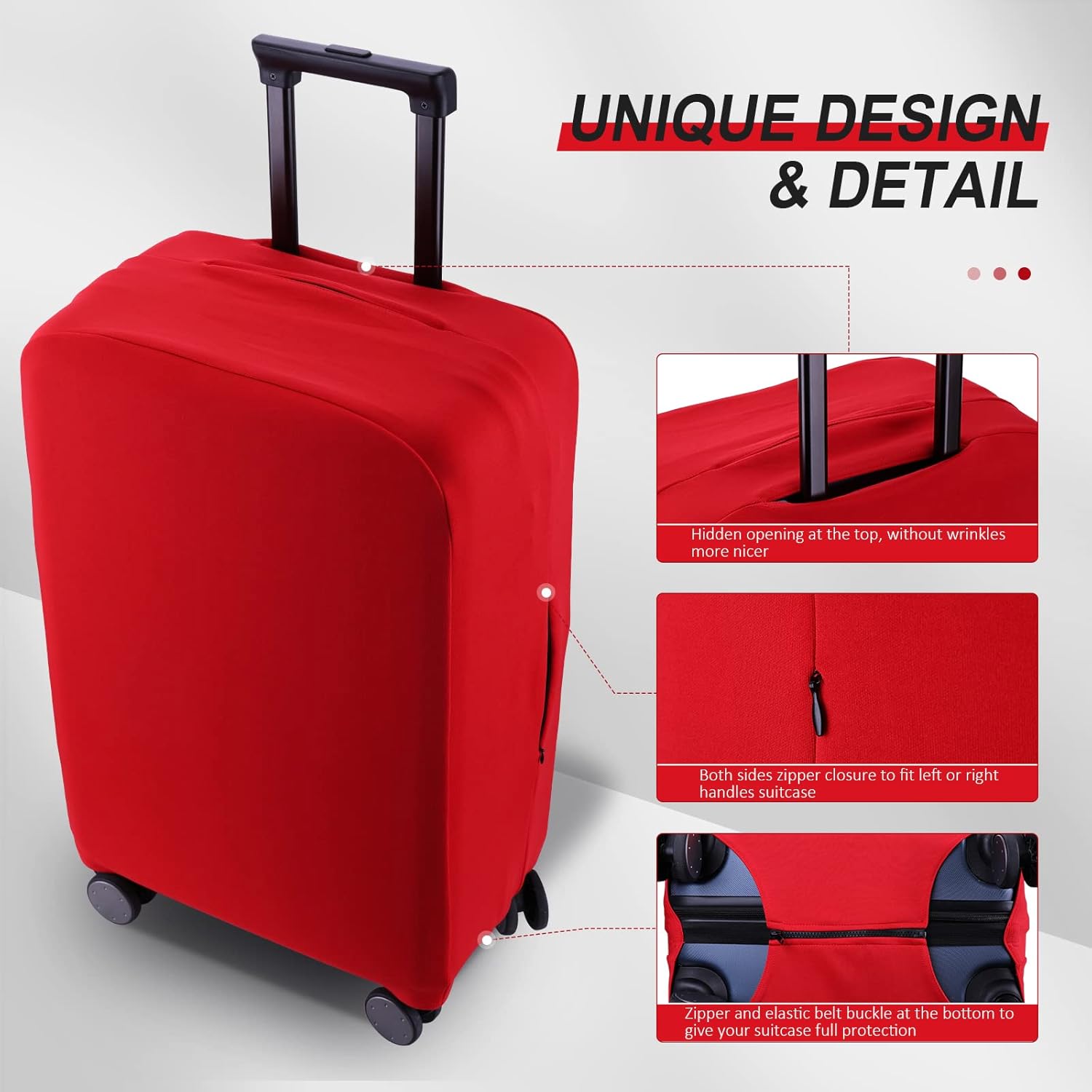 Travel Luggage Cover Suitcase Protector Scratch-Resistant Fit 19-31 Inch Suitcase, Not Included Suitcase (Red, L(26-27 inch))