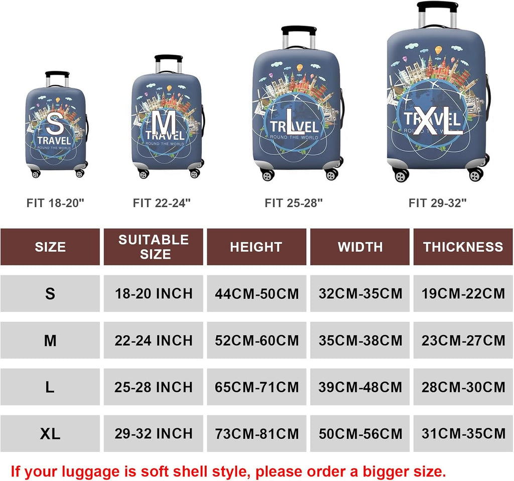 WUJIAONIAO Travel Luggage Cover Spandex Suitcase Protector Washable Baggage Covers (S (for 18-20 inch luggage), TRAVEL)