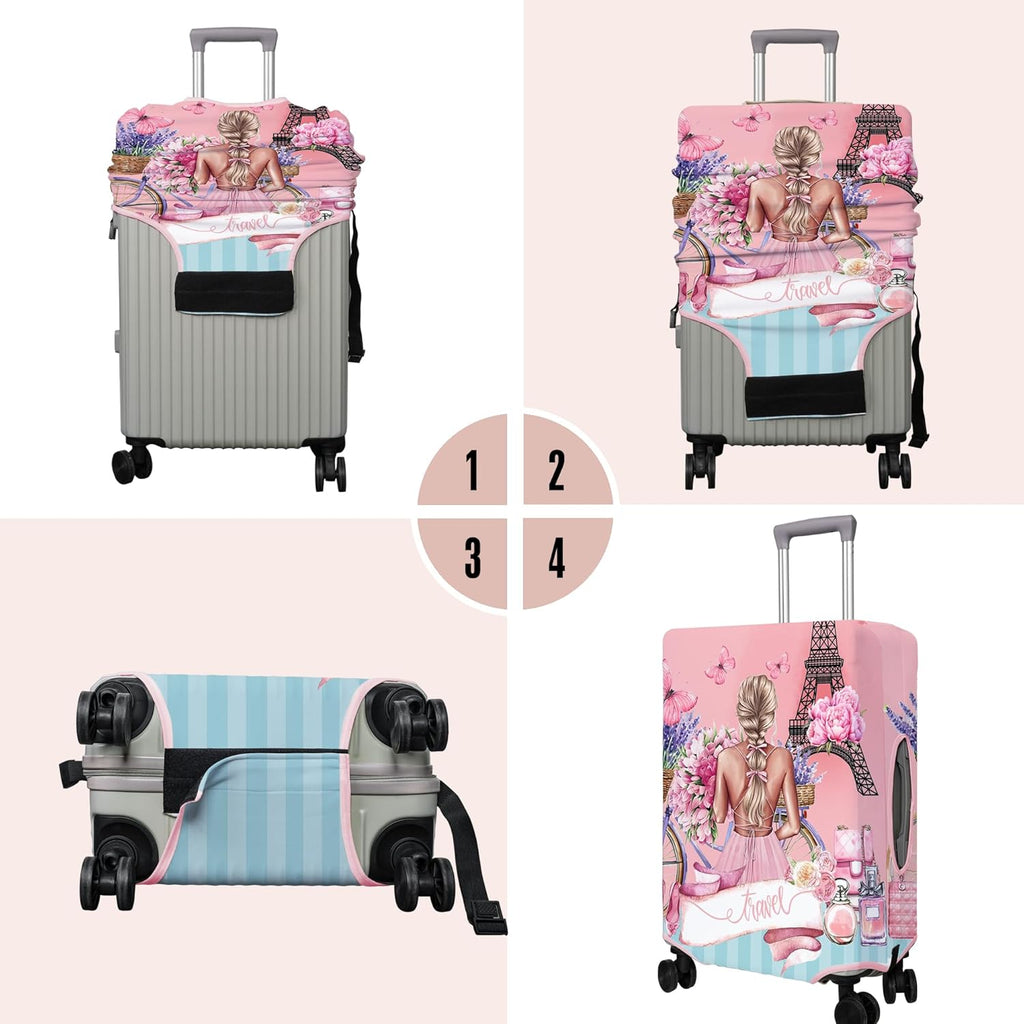 Travel Luggage Cover Suitcase Protector Fits 18-32 Inch Wheel Covers PatternedTravel Related Items Flower Luggage Protector Elastic S