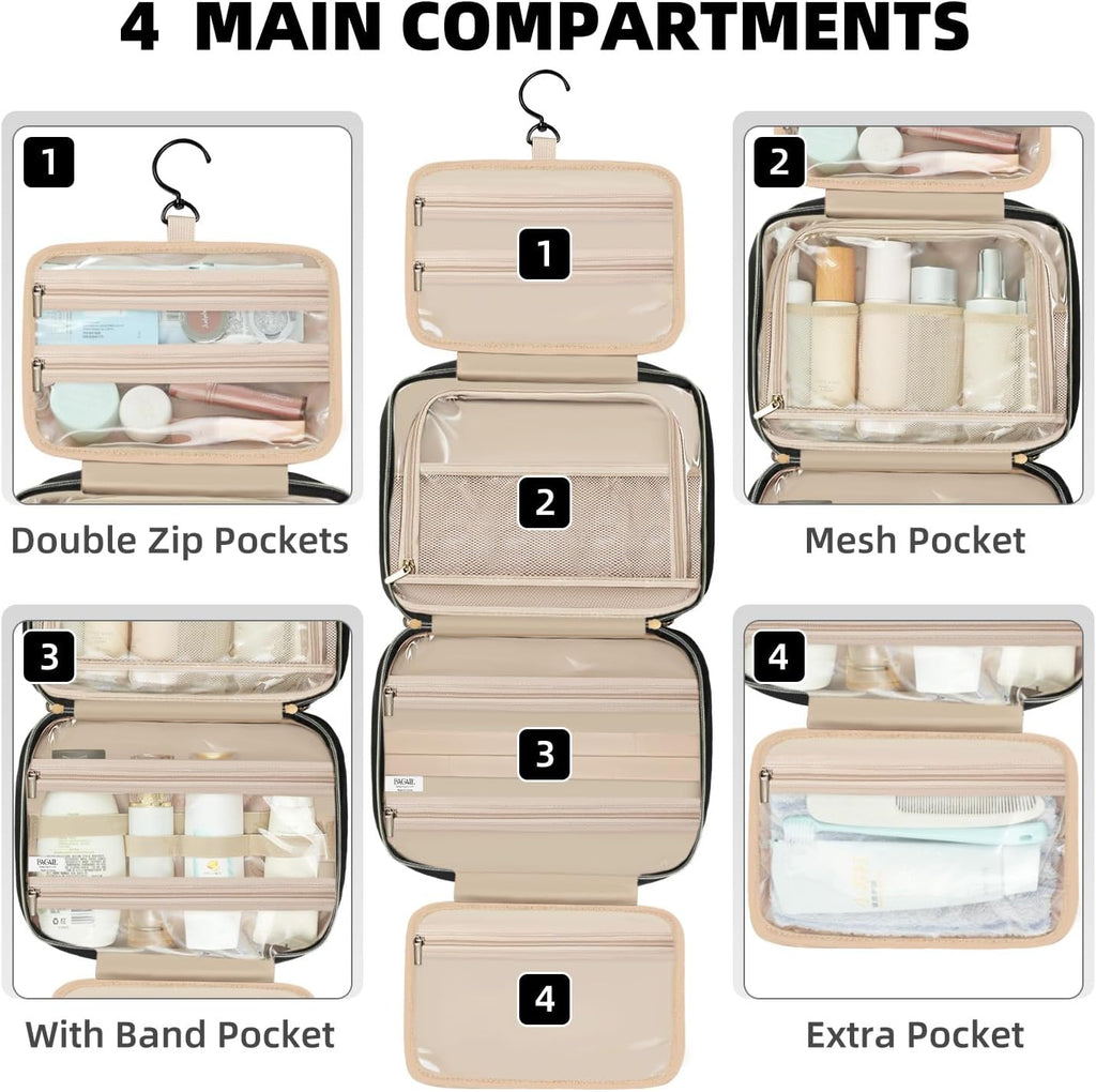 BAGAIL Hanging Toiletry Bag for Women Water-resistant Cosmetic Bag Large Capacity Travel Makeup Organizer for Full-Sized Travel Essentials(Classic+Jewelry Bag, Black)