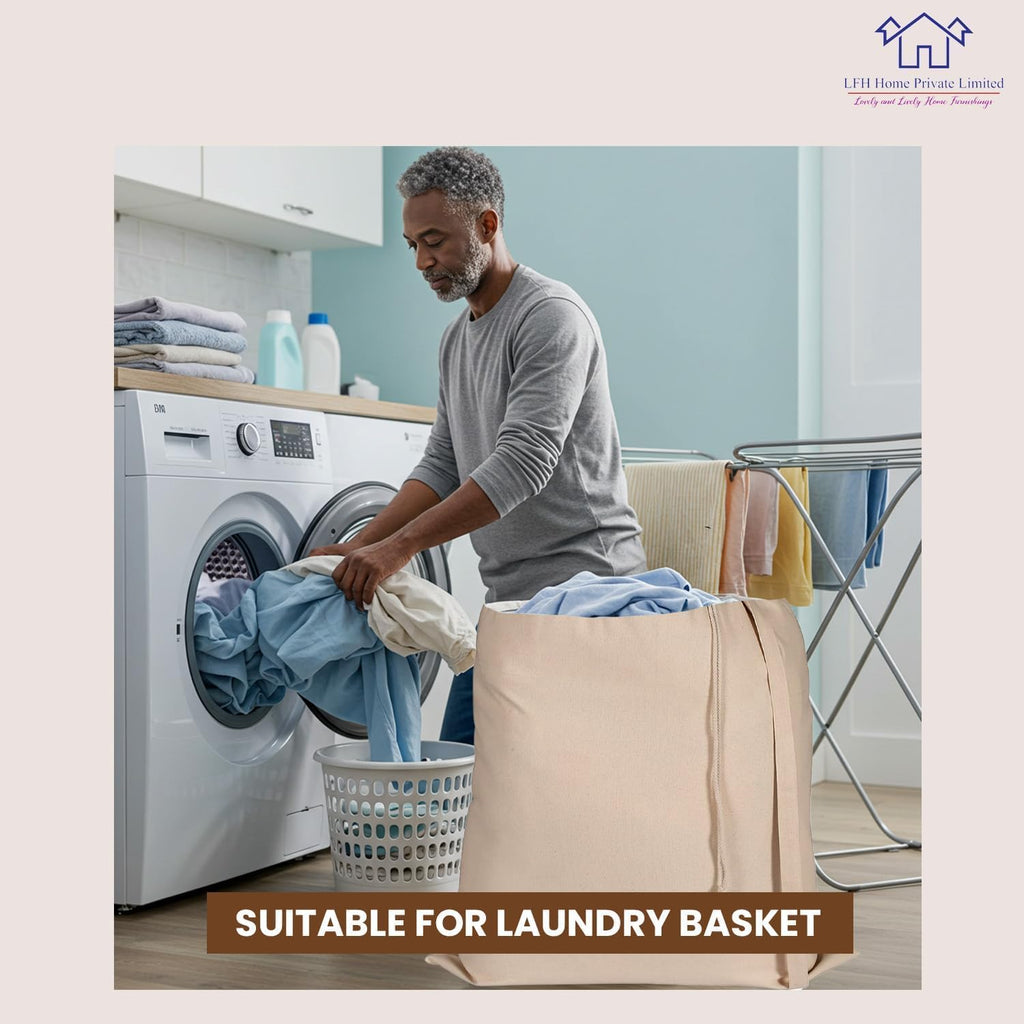 LFH Home Large Premium 100% Cotton Canvas Laundry Bag with Drawstring and Handles Heavy Duty, Multi-Use, and Washable for Home, Travel, College or Storage 24x36 (Pack of 6)-Natural
