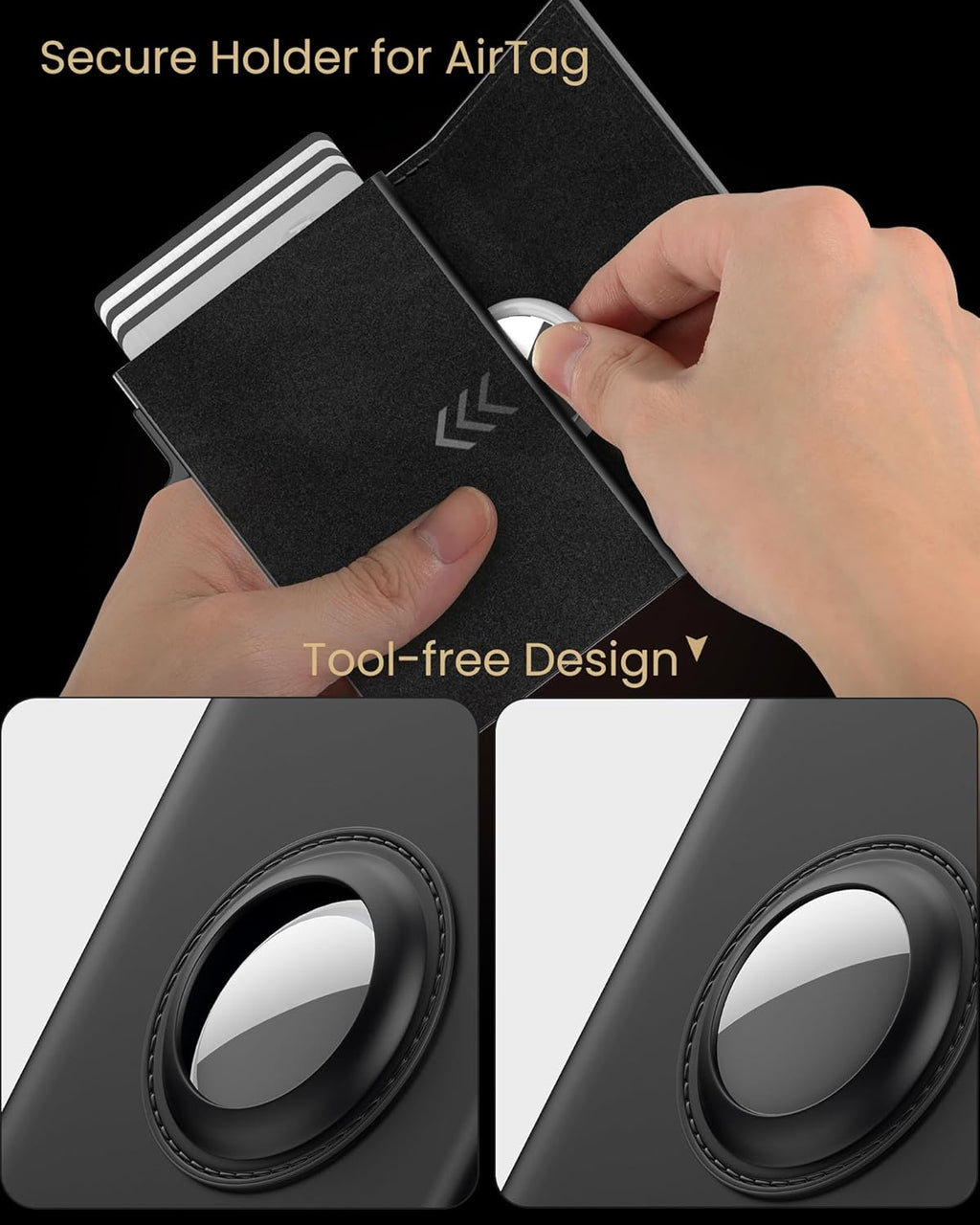typecase Mens Wallet Card Holder for AirTag: Leather Smart Wallet for Men Compatible with Apple Air Tag, RFID Blocking, Slim, Minimalist - 9-14 Card Capacity | ID Window | Cash Slot (Deep Black)