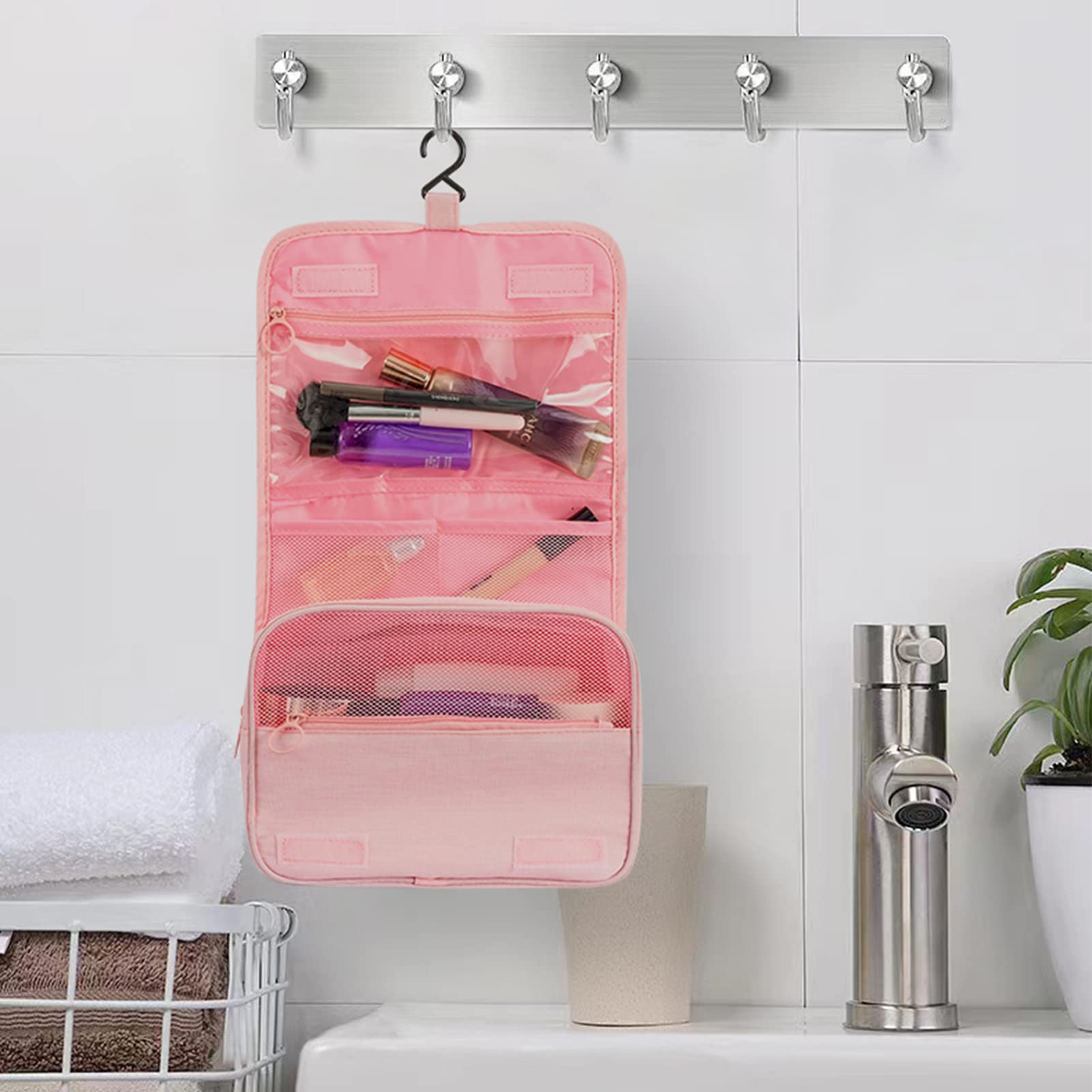 L&FY Multifunction Portable Travel Toiletry Bag Cosmetic Makeup Pouch Toiletry Case Wash Organizer (Pink)