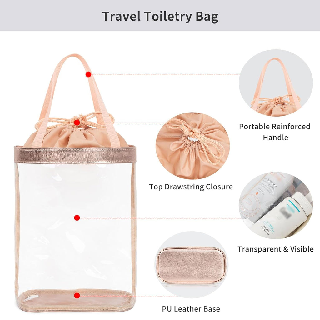 Clear Makeup Bag, Travel Toiletry Bag for Women, TSA Approved Toiletry Bag, Waterproof Clear bag Cosmetic Pouch,Transparent Makeup Organizer, Carry on Airport Airline Compliant
