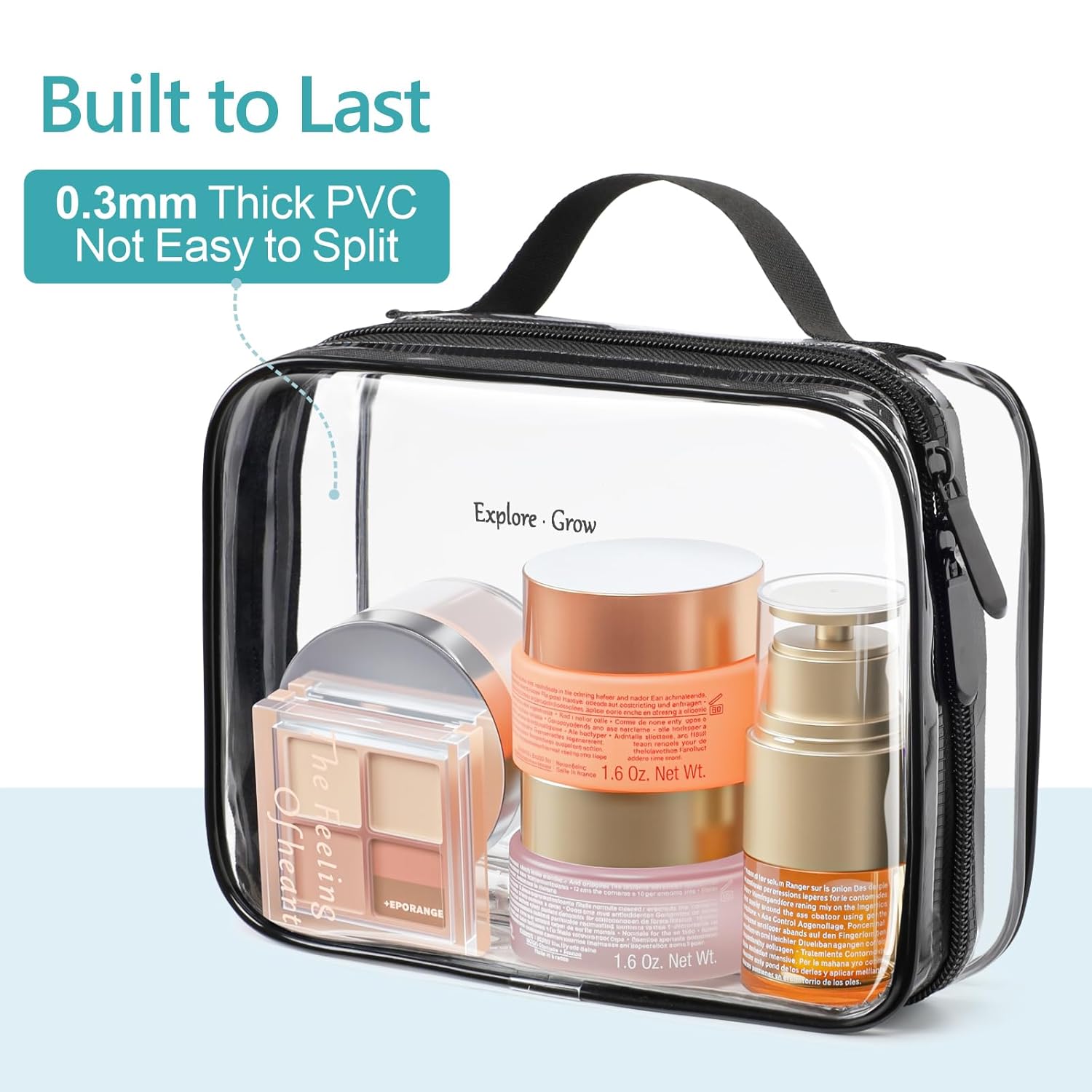 PACKISM Clear Makeup Bag - 2 Pack TSA Approved Toiletry Bag with Handle and 180° Large Opening, Clear Toiletry Bag Fit Carry-on Travel Essential, Travel Bags for Toiletries, Black