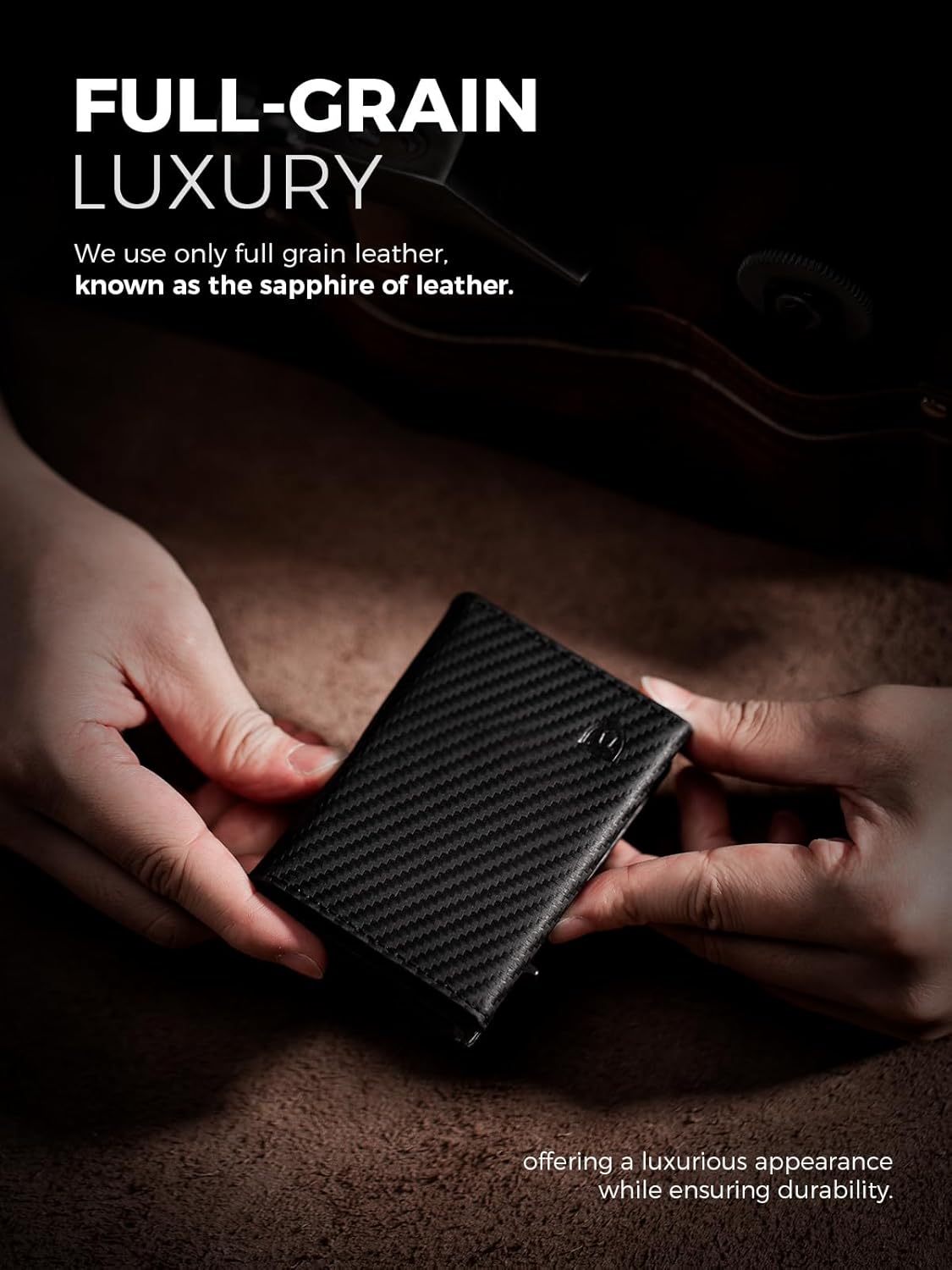 LORZOR Wallet for Men with Metal Card Holder, Pop Up Wallet, Finest Full Grain Leather Trifold Wallet, Smart, Minimalist, RFID Blocking, Front Pocket, ID Window