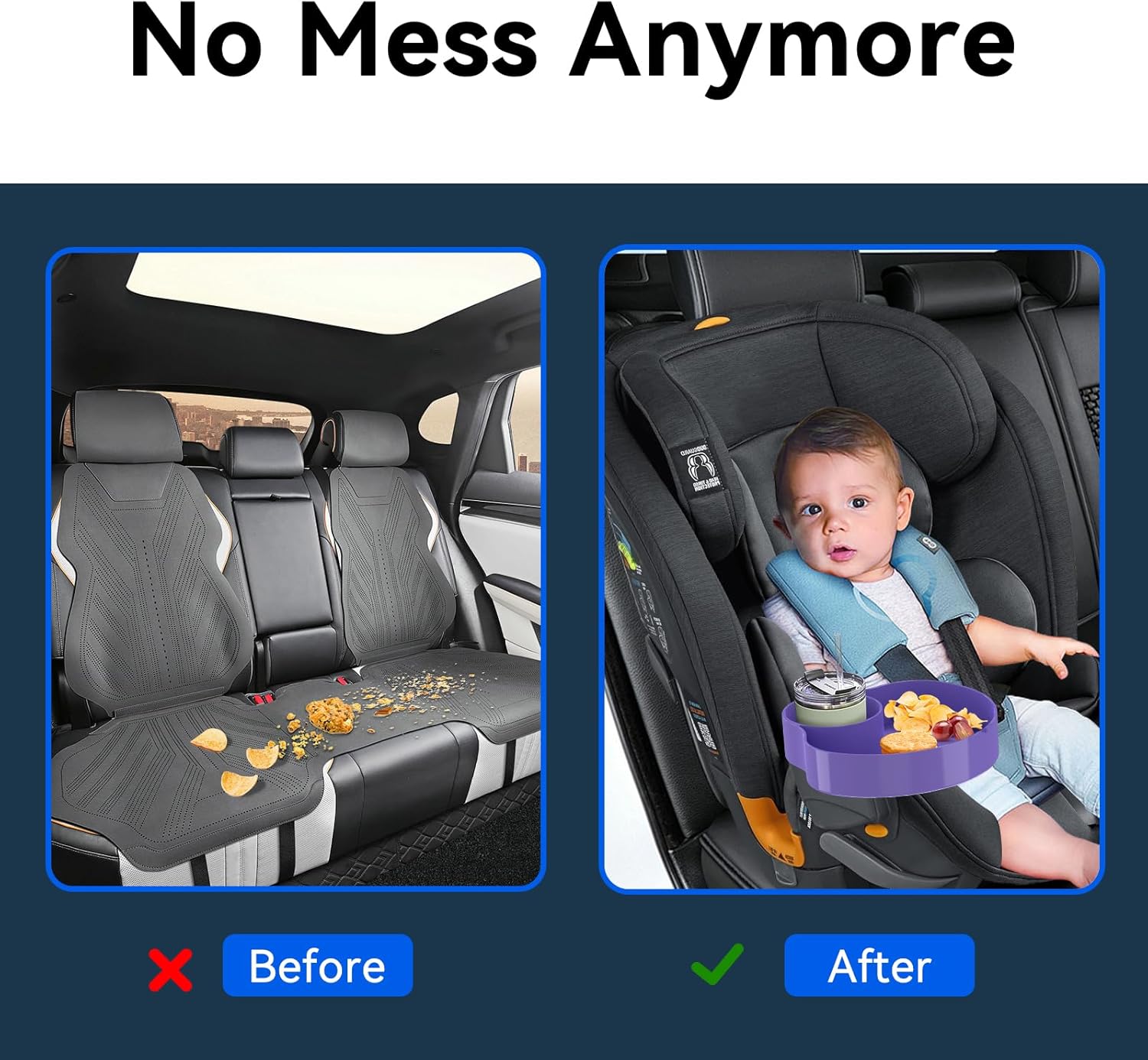 [2 Packs] Kids Car Seat Tray, Travel Tray with Cup Holder for Toddler Baby, Kids Car Seat Food Snack Organizer for Road Trip, Stroller snack Organizer Travel Must Haves (Purple, 2 PCS)