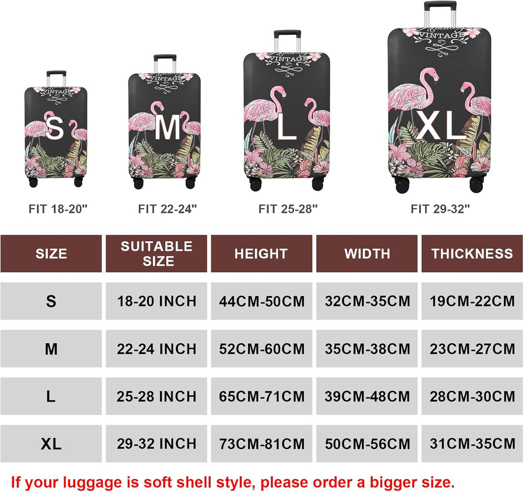WUJIAONIAO Travel Luggage Cover Baggage Suitcase Cover Protector Skins 18-32 Inch (Flamingo A23, XL (for 29-32 inch luggage)