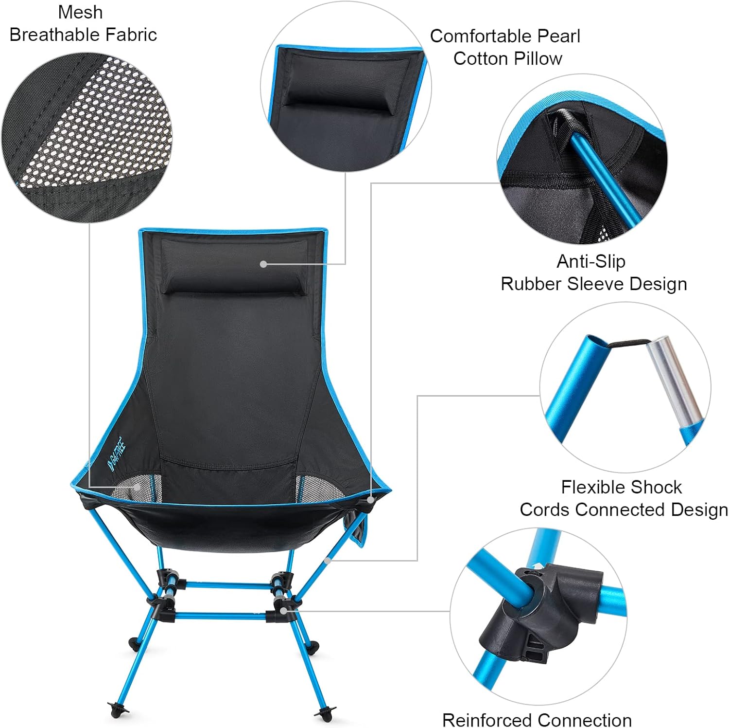 G4Free Lightweight Portable High Back Camp Chair, Folding Chair Lawn Chair Heavy Duty 330lbs with Headrest & Pocket for Outdoor Camp Travel Beach Hiking