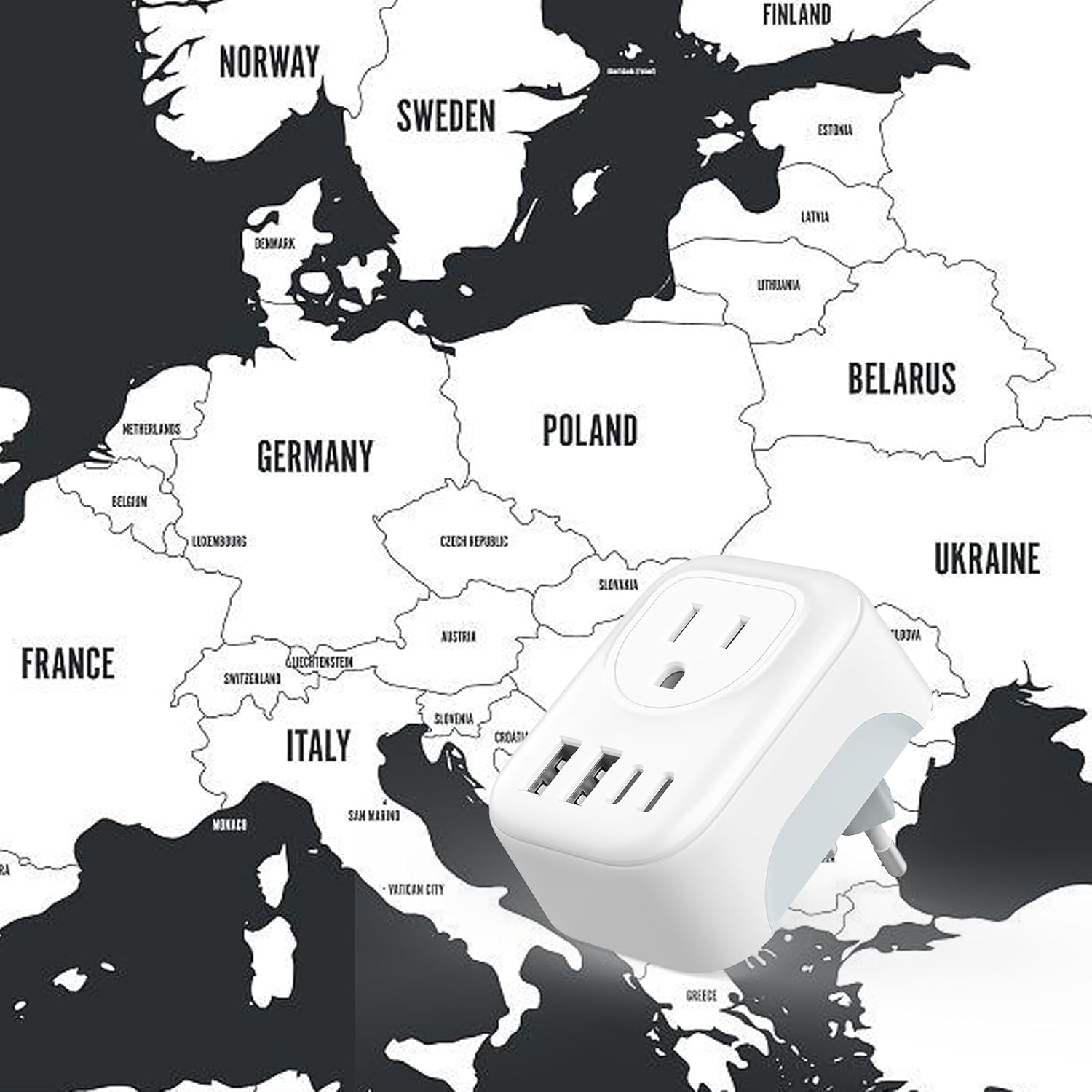 European Travel Plug Adapter, International Plug Adapter with 2 AC Outlets 4 USB Ports(2 USB C), Type C Europe Power Plug Charger for US to Europe EU France Spain Germany Iceland Italy