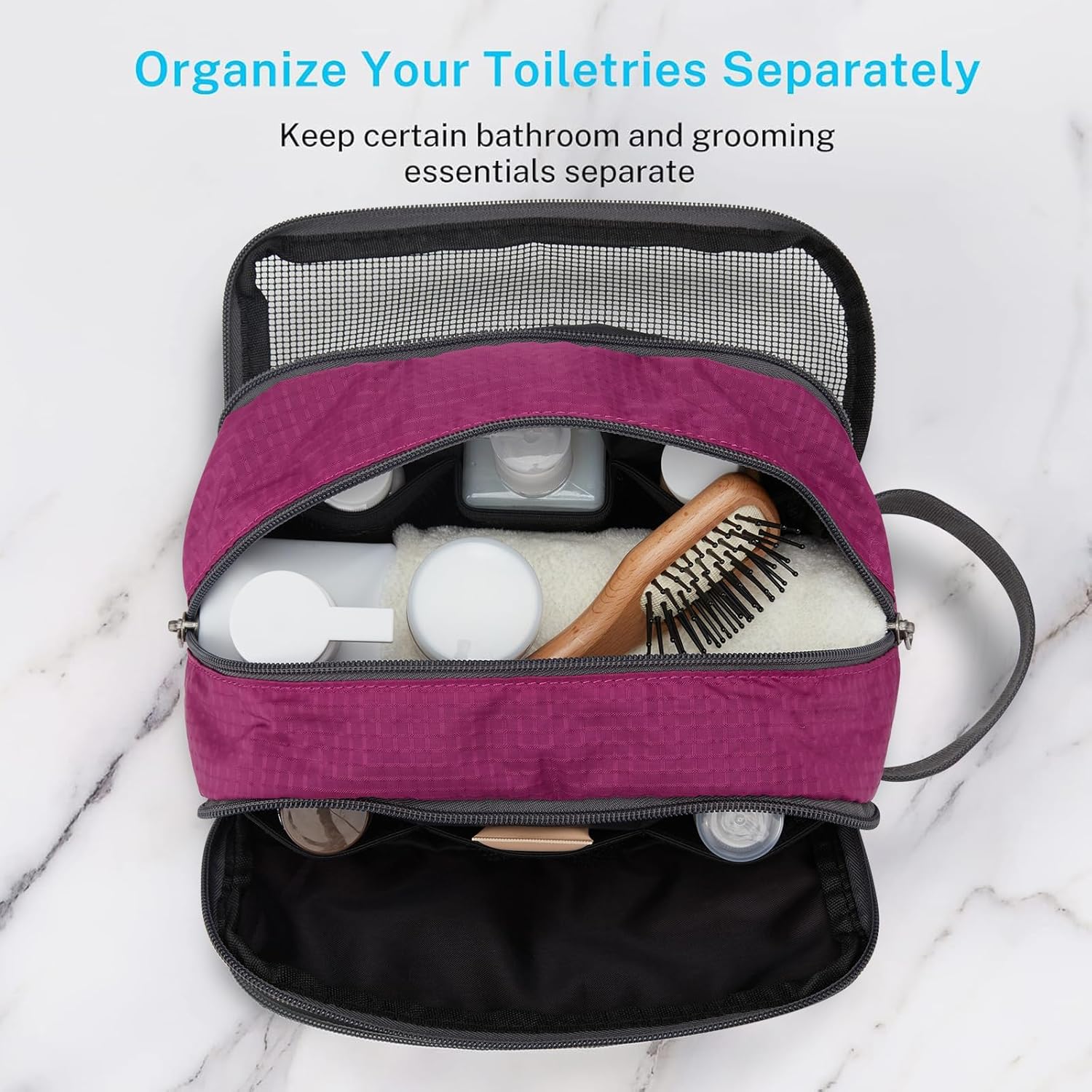 Gonex Travel Toiletry Bag Nylon, Cosmetic Makeup Bag for Women, Dopp Kit Shaving Bag Toiletry Organizer Rose Purple