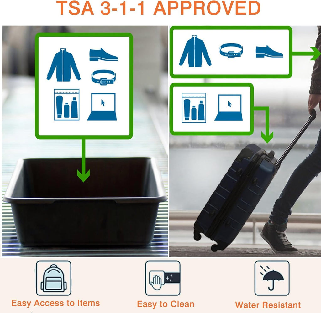 XEWEA 2PCS Large TSA Approved Clear Travel Toiletry Bags for Men Women, Transparent Makeup Cosmetic Bag with Handle,Waterproof PVC Quart Organizer Storage Pouch for Toiletries Airline Essential, Balck