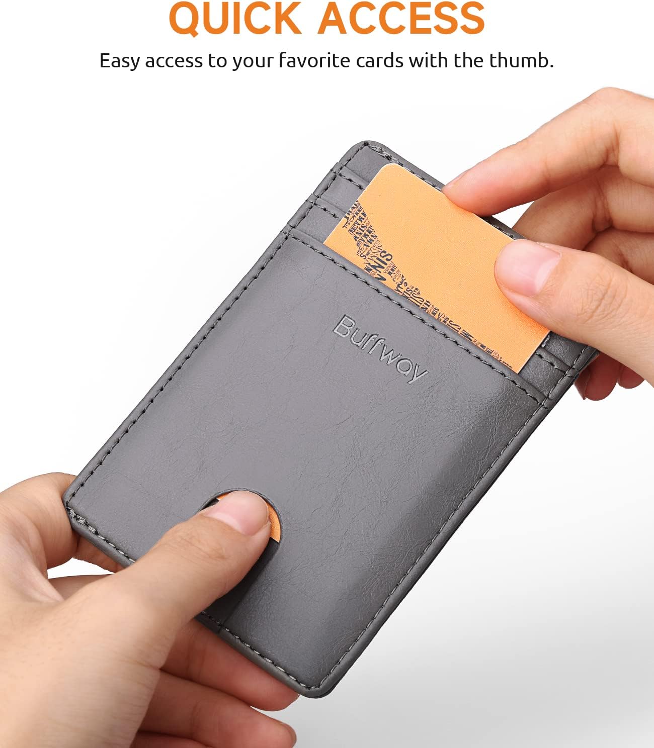 Buffway Mens Slim Wallet, Minimalist Thin Front Pocket Leather Credit Card Holder with RFID Blocking for Work Travel