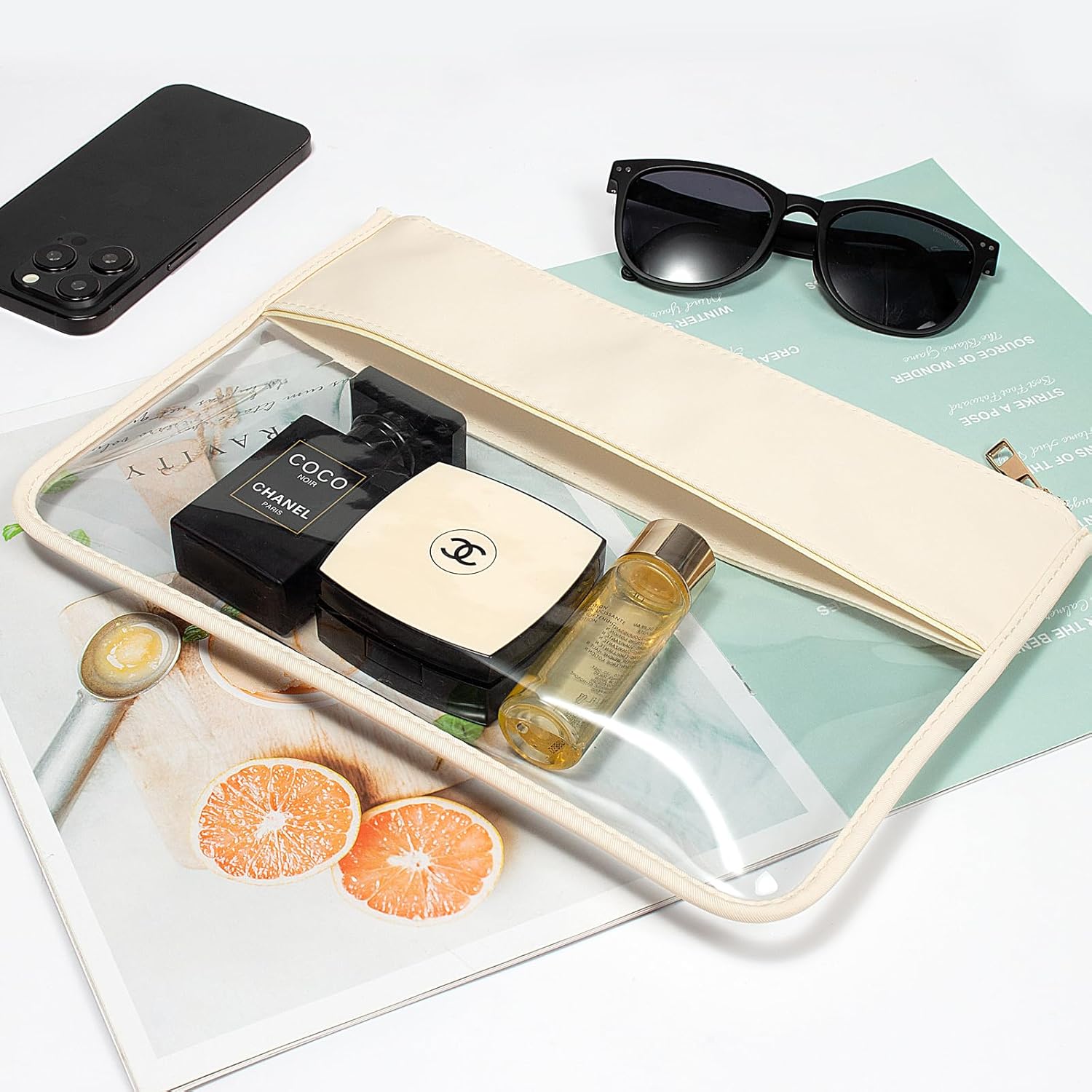 LETGO Clear Makeup Bag Pouch for Travel with Zipper,Clear Cosmetic Bag for Women Waterproof Snacks Bag Stadium Purse Toiletry Bag Bogg Bag Accessories (0-Beige)