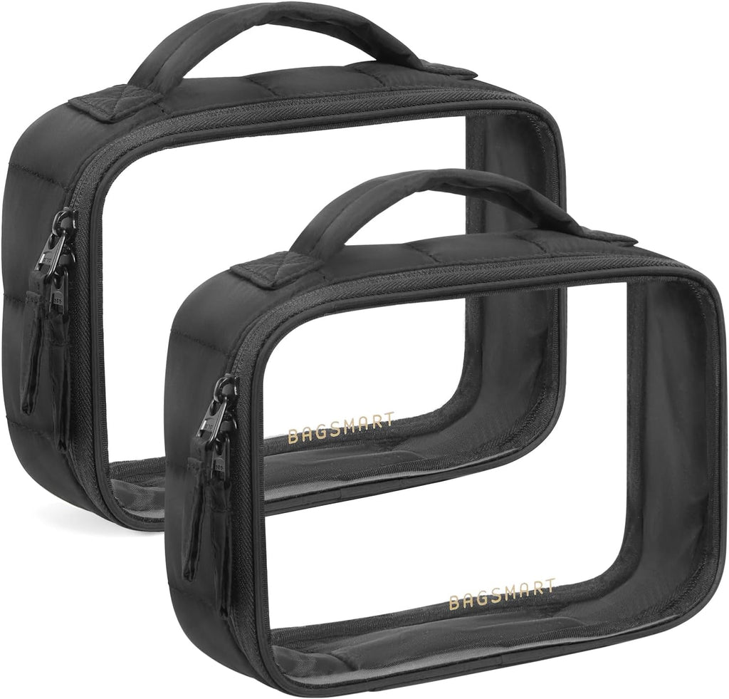 BAGSMART Clear TSA-Approved Toiletry Bag, 2 Pack Clear Makeup Bag with Handle, Quart Sized Travel Toiletry Organizer for Women