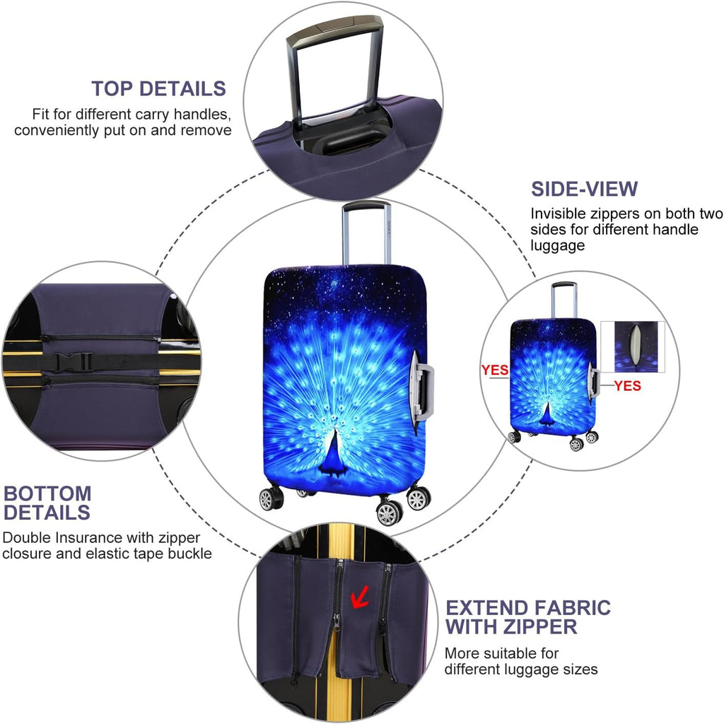 7-Mi Suitcase Cover 3D Print Design Travel Luggage Protector Trolley Case Cover 26"-28" Sleeve, BluePeacock