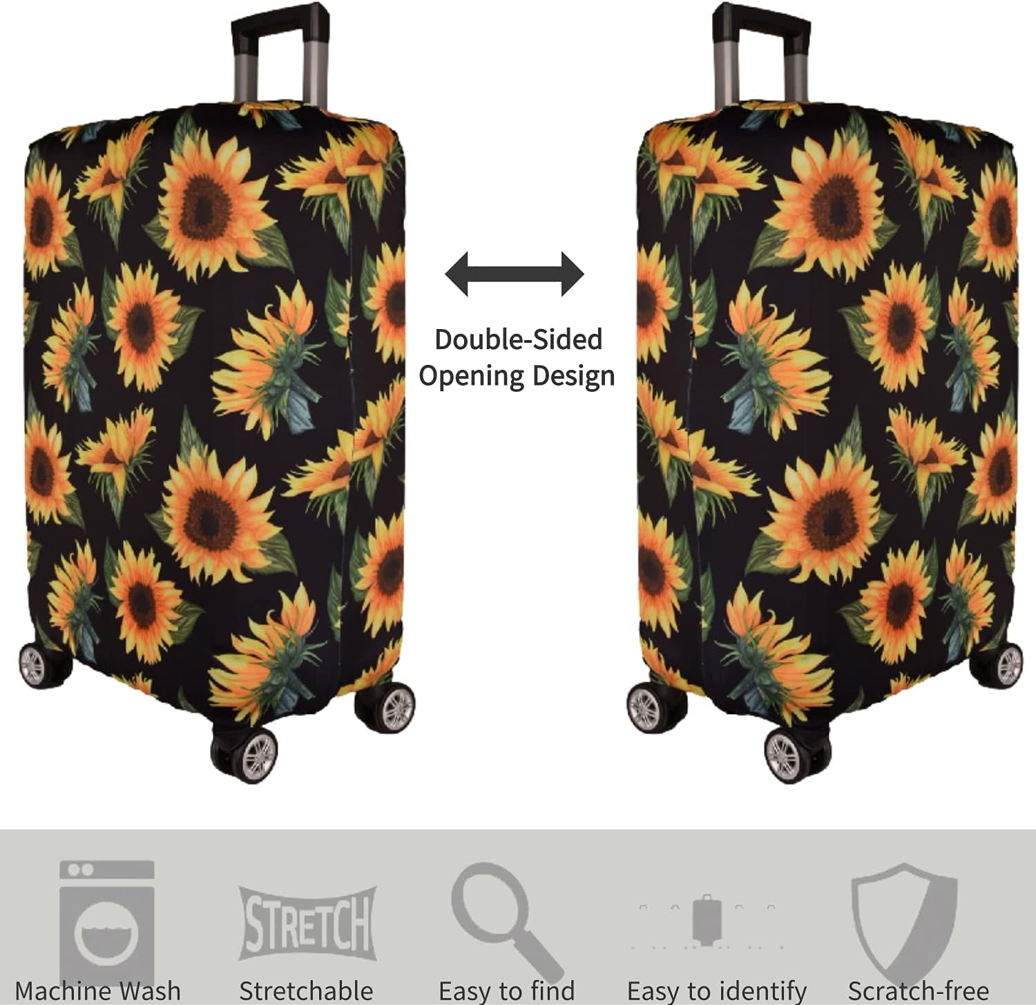 7-Mi Luggage Cover Thickened 19/22/26/30 Inch Suitcase Spandex Black Protector Cover Fits Size S M L XL Travel Baggage S 19-20IN