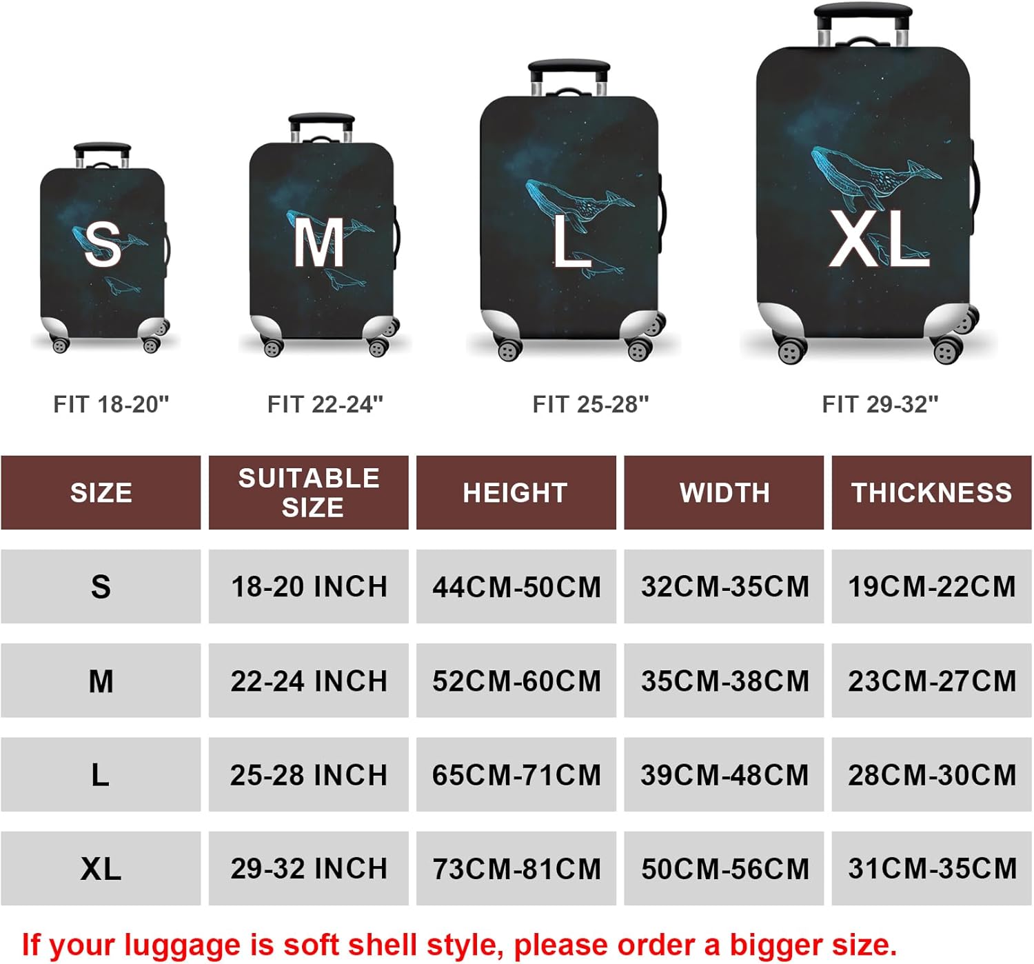 WUJIAONIAO Travel Luggage Cover Spandex Suitcase Protector Washable Baggage Covers (XL (for 29-32 inch luggage, dolphin)