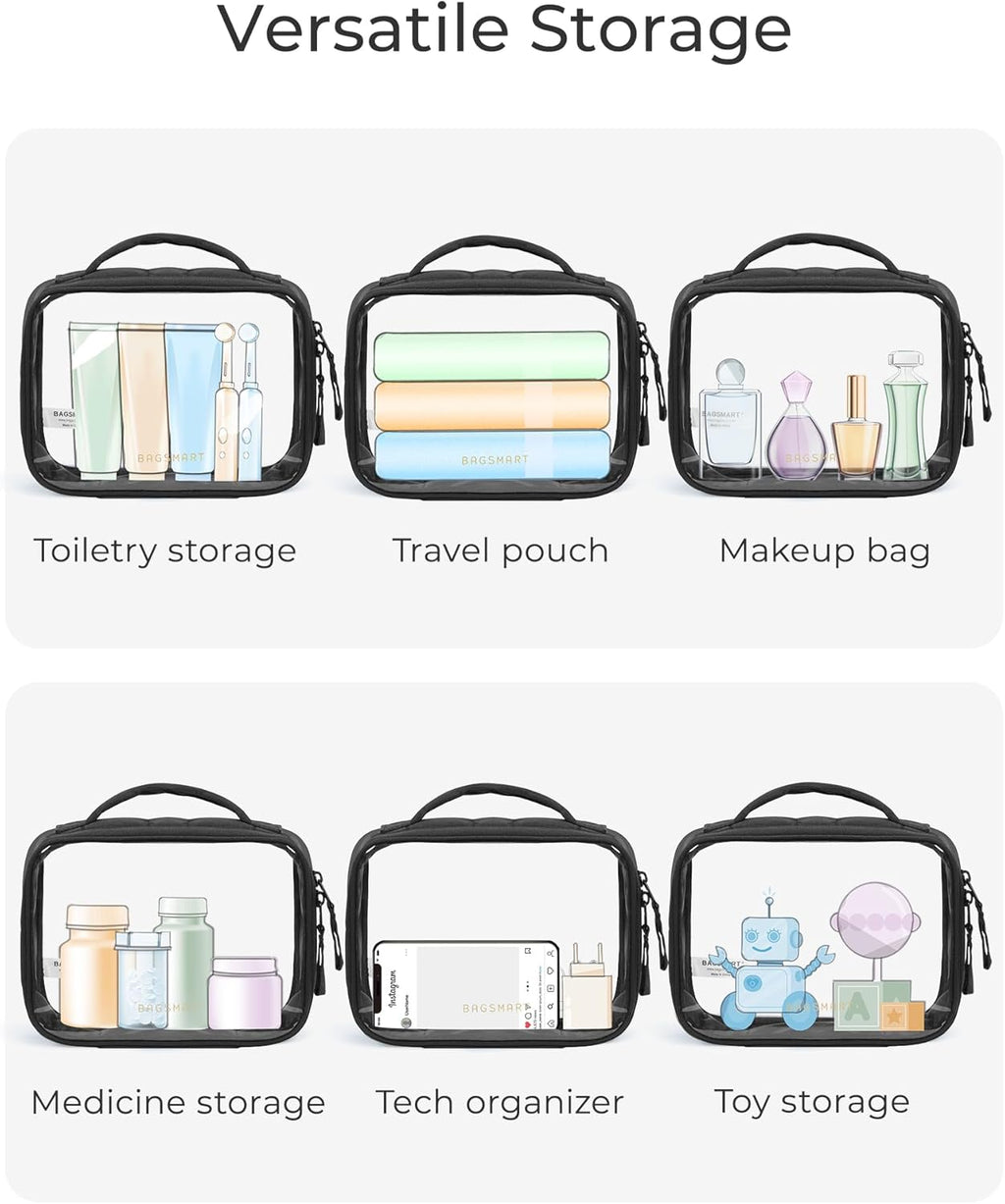 BAGSMART TSA-Approved Clear Toiletry Bag for Women Travel, Large Cosmetic Makeup Bag with Double Zipper Handle, Puffy Edges Design