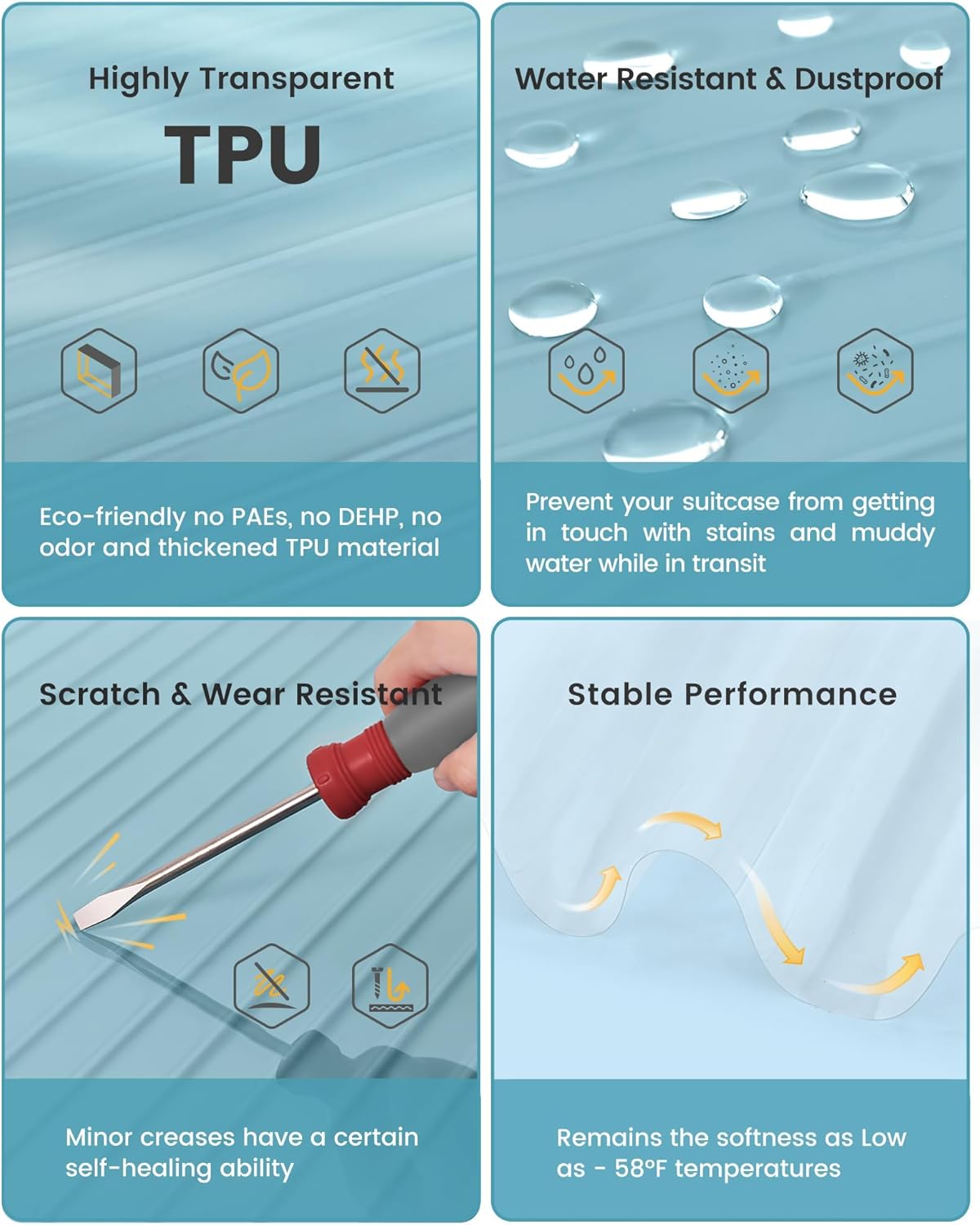 Travelkin Clear Luggage Cover Protectors For Suitcase Transparent TPU Suitcase Cover Protector Fit 18-32 Inch Luggage