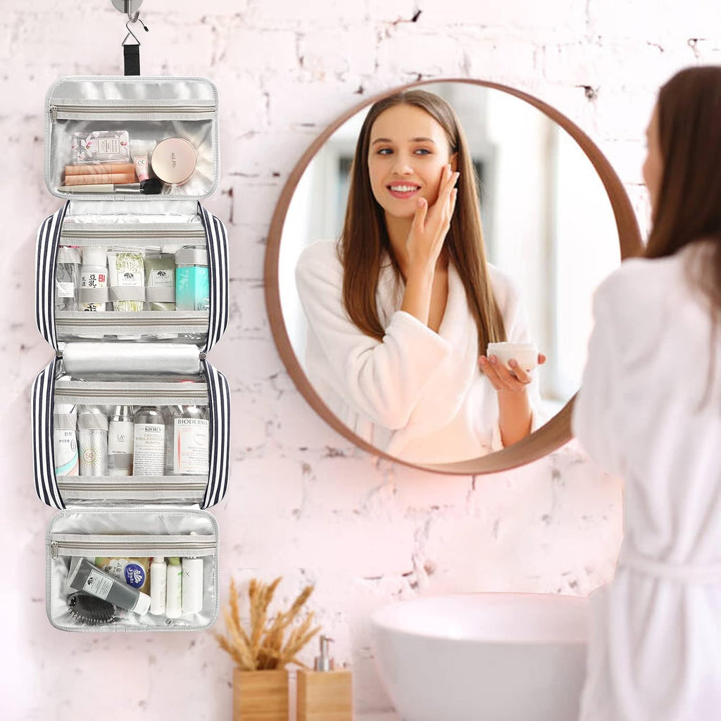 Hanging Travel Toiletry Bag,Large Capacity Cosmetic Travel Toiletry Organizer for Women with 4 Compartments & 1 Sturdy Hook,Perfect for Travel/Daily Use/Christmas