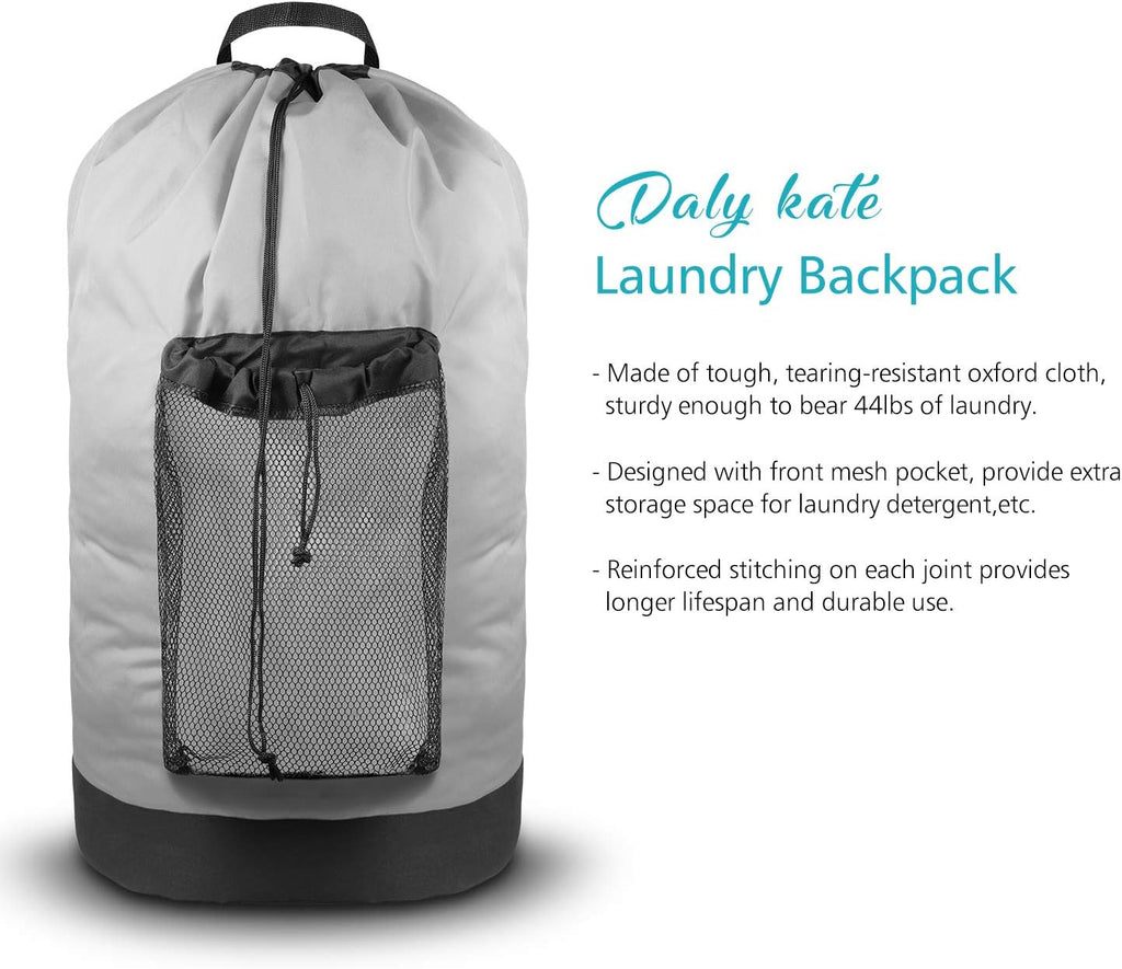 Dalykate Backpack Laundry Bag, Laundry Backpack with Shoulder Straps and Mesh Pocket Durable Nylon Clothes Hamper Bag with Drawstring Closure for College, Travel, Laundromat, Apartment
