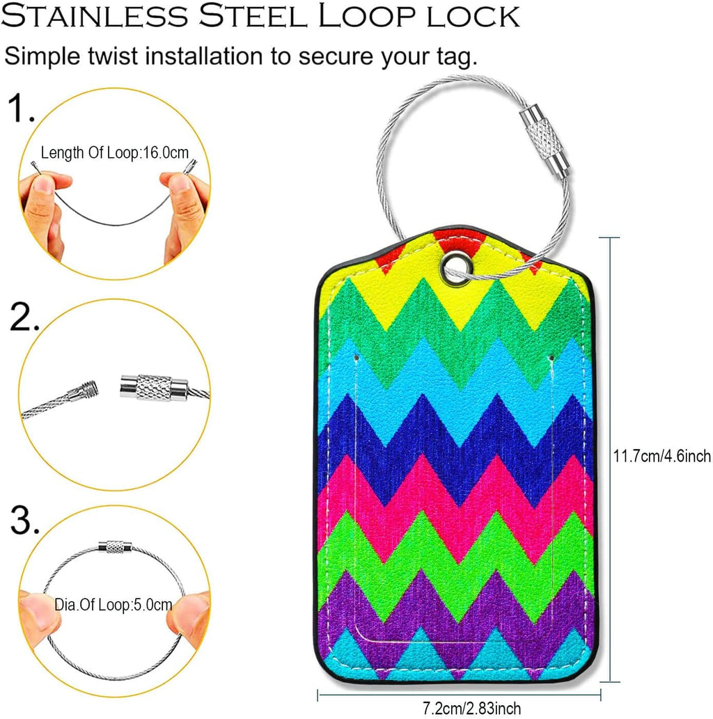 Luggage Tags for Suitcases-Colorful Luggage Tag 4 Pack with Loops Cute Bag/Backpack/Suitcase Tags Bulk Travel Essentials for Flying