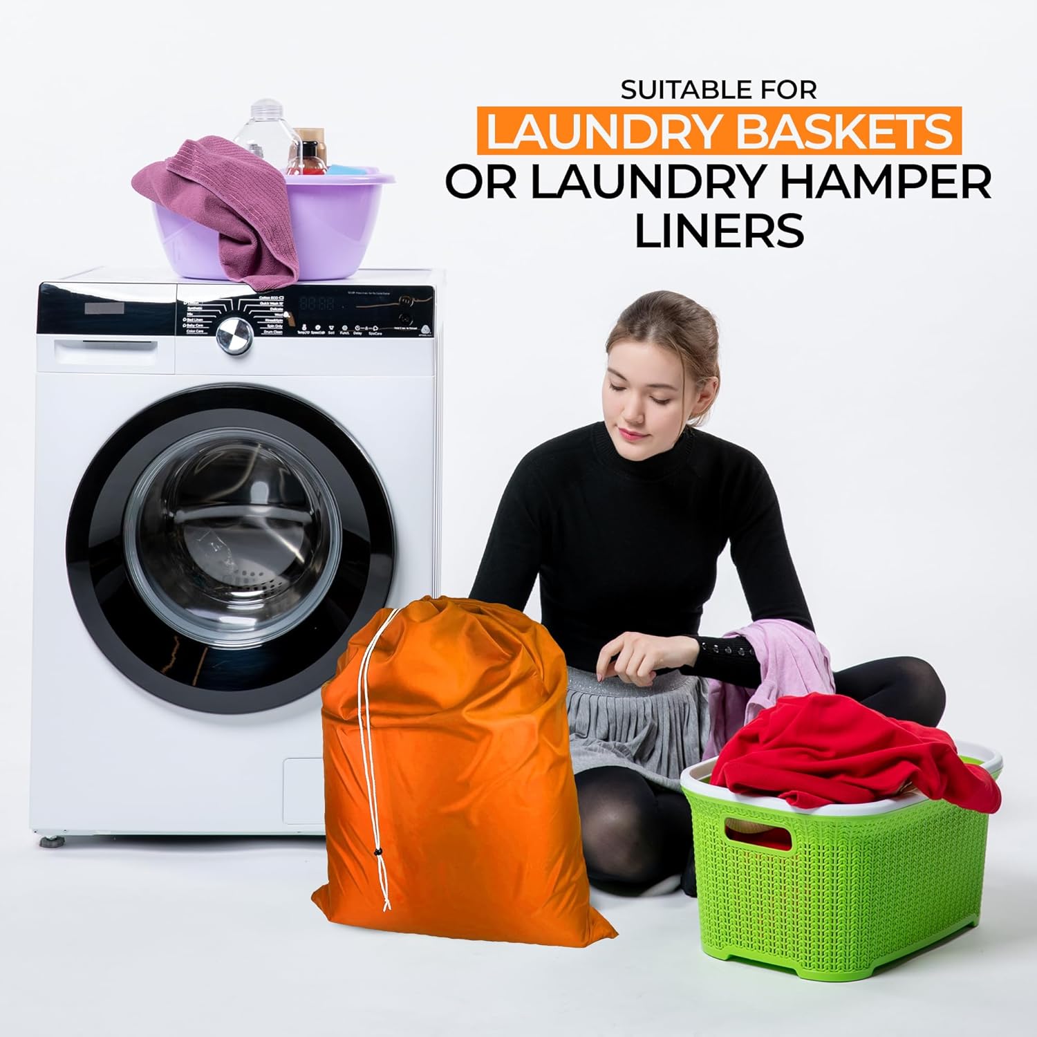 Laundry Bag with Locking Closure Drawstring – Extra Large Heavy Duty 100% Nylon, Large & Foldable Clothes Sack – Lightweight Dirty Laundry Organizer for Travel, Dorm, Gym – L 40" x H 50" (ORANGE)