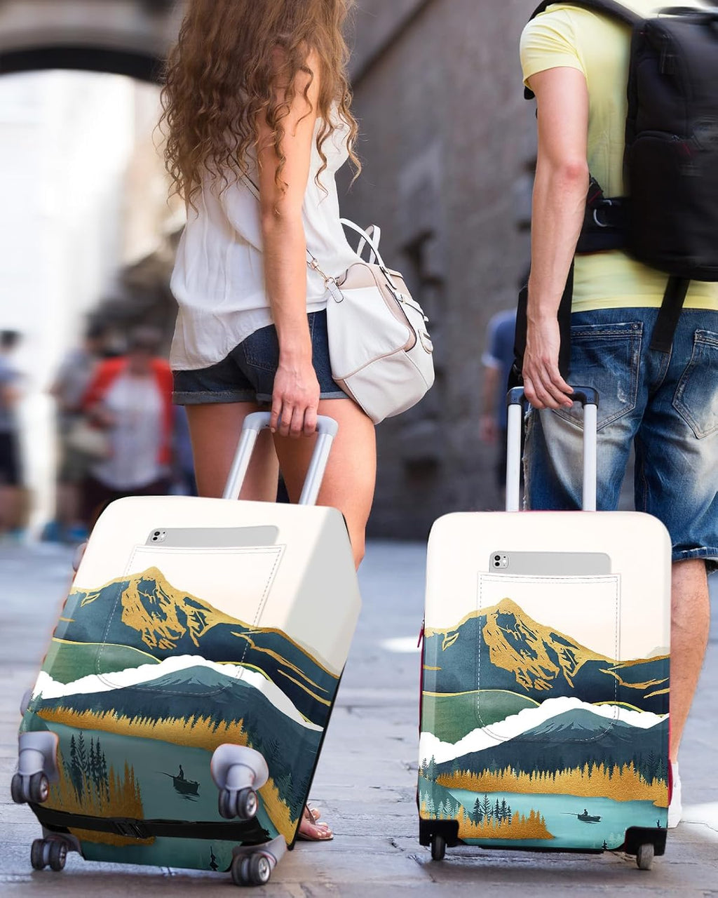 Slohif Luggage Cover for Suitcase Tsa Approved Protector - Luggage Sleeve Large Suit Case Cover Travel Stretch Baggage Case Protective Washable Fit 26-28 Inch Mountain M