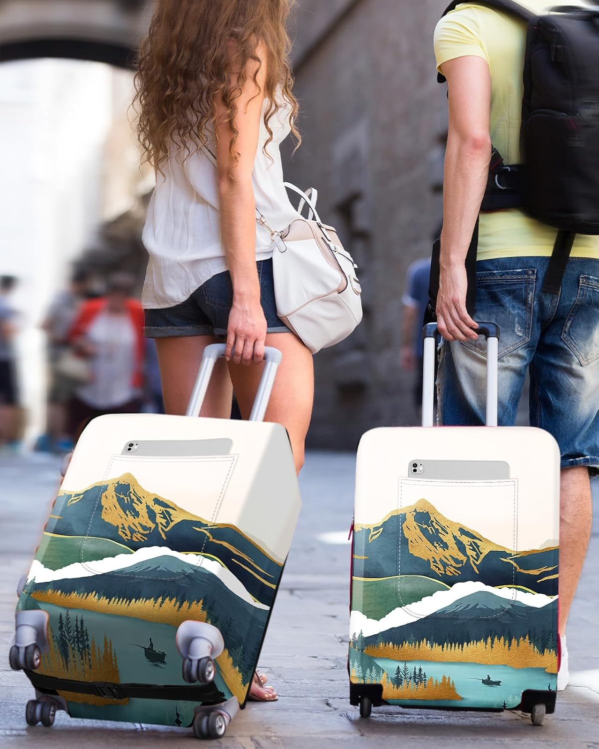 Slohif Luggage Cover for Suitcase Tsa Approved Protector - Luggage Sleeve Large Suit Case Cover Travel Stretch Baggage Case Protective Washable Fit 26-28 Inch Mountain M