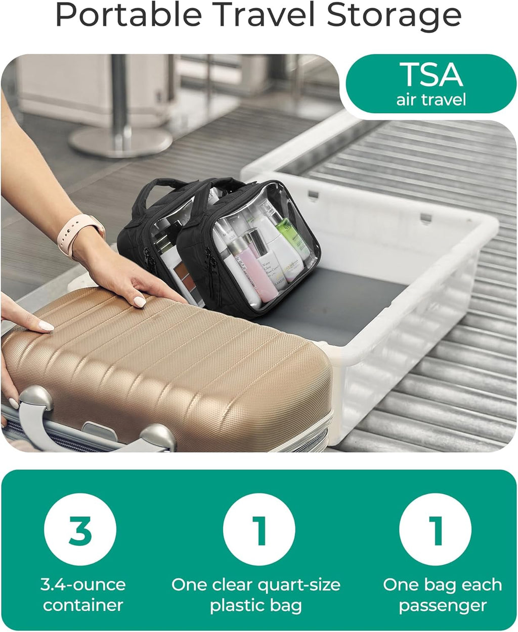 BAGSMART 2 Pack Clear Toiletry Bag, Puffy Edges TSA-Approved Travel Toiletry Bag, Large Opening with Handle, Cosmetic Organizer with Double Zipper for Women