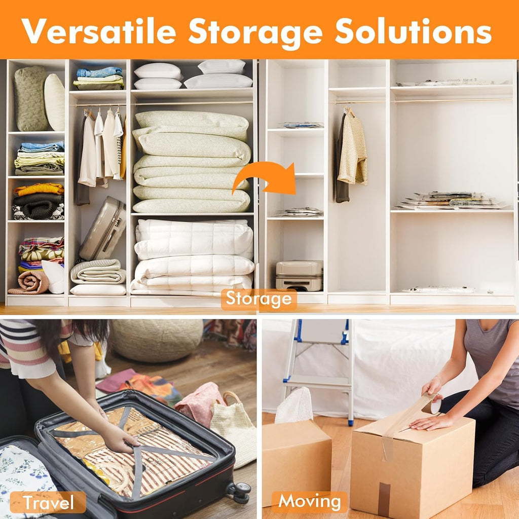 10 Large Vacuum Storage Bags with Electric Pump, Plastic Packaging Bags,Space Saver Bag for Clothes, Mattress, Blanket, Duvets, Pillows, Comforters, Travel