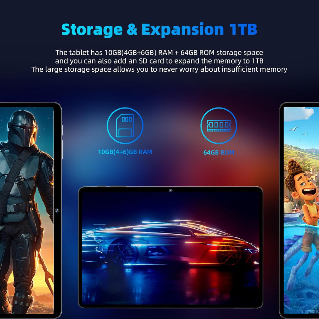 Android 14 Tablet,10 inch Tablets, Octa Core CPU, 10GB+64GB+512GB Expansion, 1280x800 HD IPS Touchcreen Display , Wi-Fi6, Dual Camera, 6000mAh Battery, Bluetooth5, 2 in 1 Tablet PC,Widevine L1