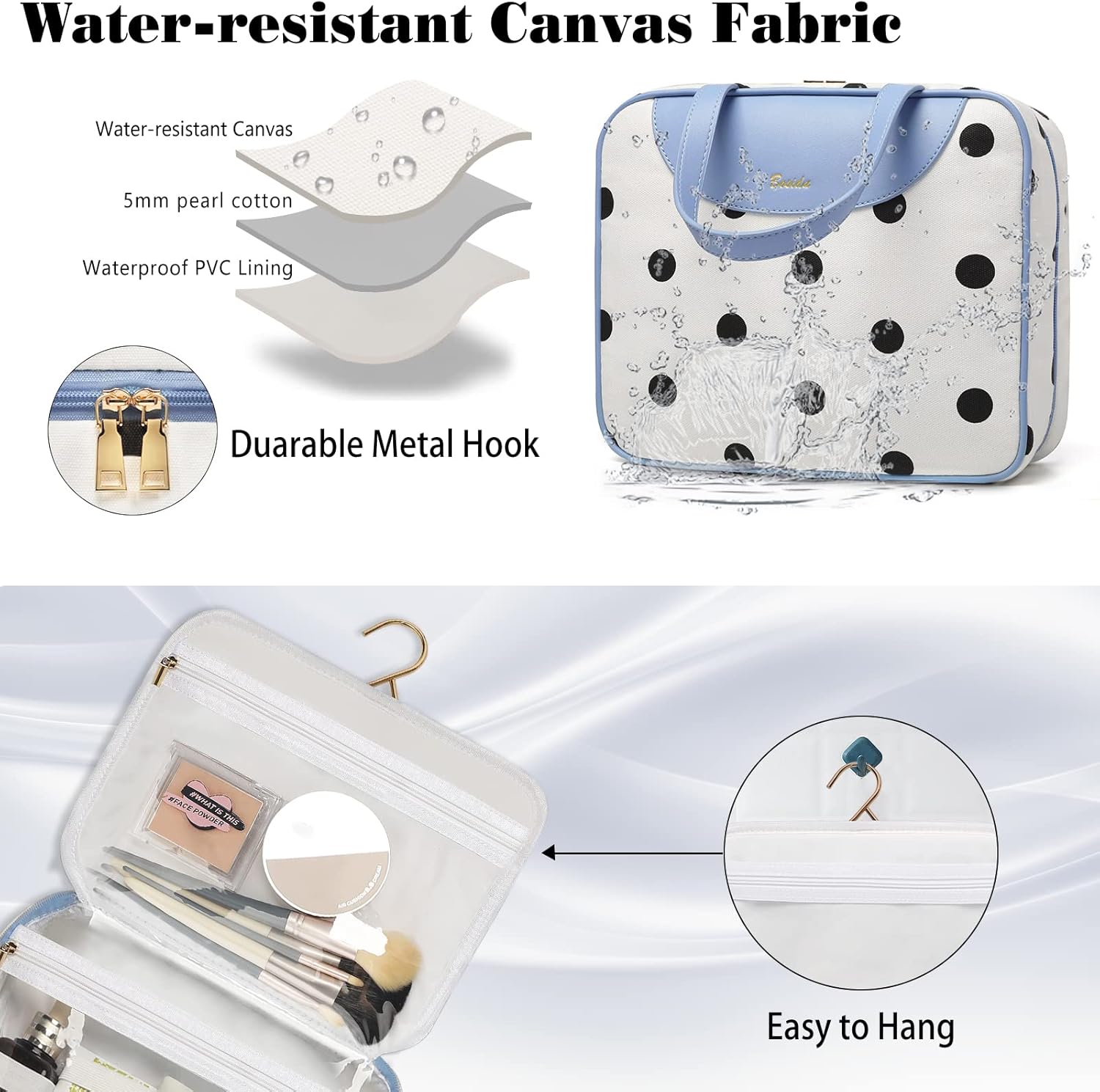 Hanging Travel Toiletry Bag,Large Capacity Cosmetic Travel Toiletry Organizer for Women with 4 Compartments & 1 Sturdy Hook,Perfect for Travel/Daily Use/Christmas