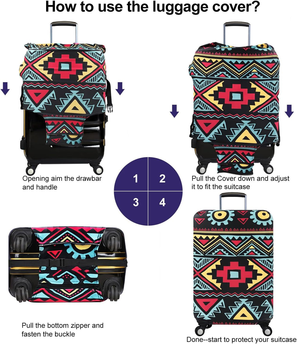 7-Mi Travel Luggage Cover Elastic Sleeve 22"-24" Anti-Scratch Suitcase Protector Cover Size M, Bohemia
