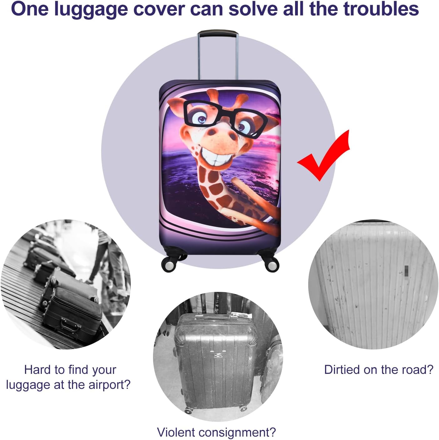 7-Mi 3D Print Design Travel Suitcase Protector Trolley Case Cover 19"-30" Sleeve (L(Fits to 26"-28" Trolley Case), Giraffe(New Version))