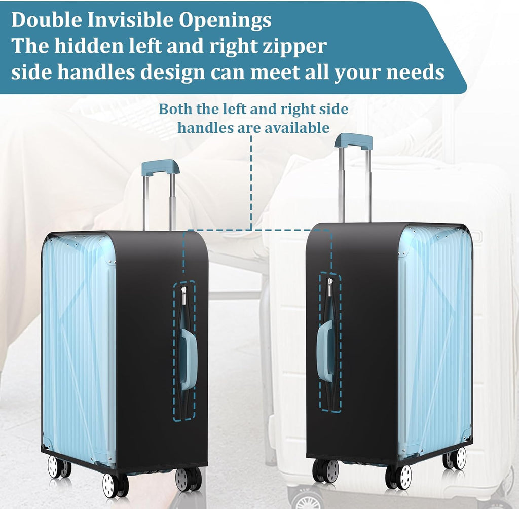 Upgraded Clear TPU Luggage Cover Protector with Black Stretchable Sides, Fit 28 Inch Wheeled Suitcase TSA Approved, Waterproof & Anti-Scratch, Includes Free Red Luggage Tag