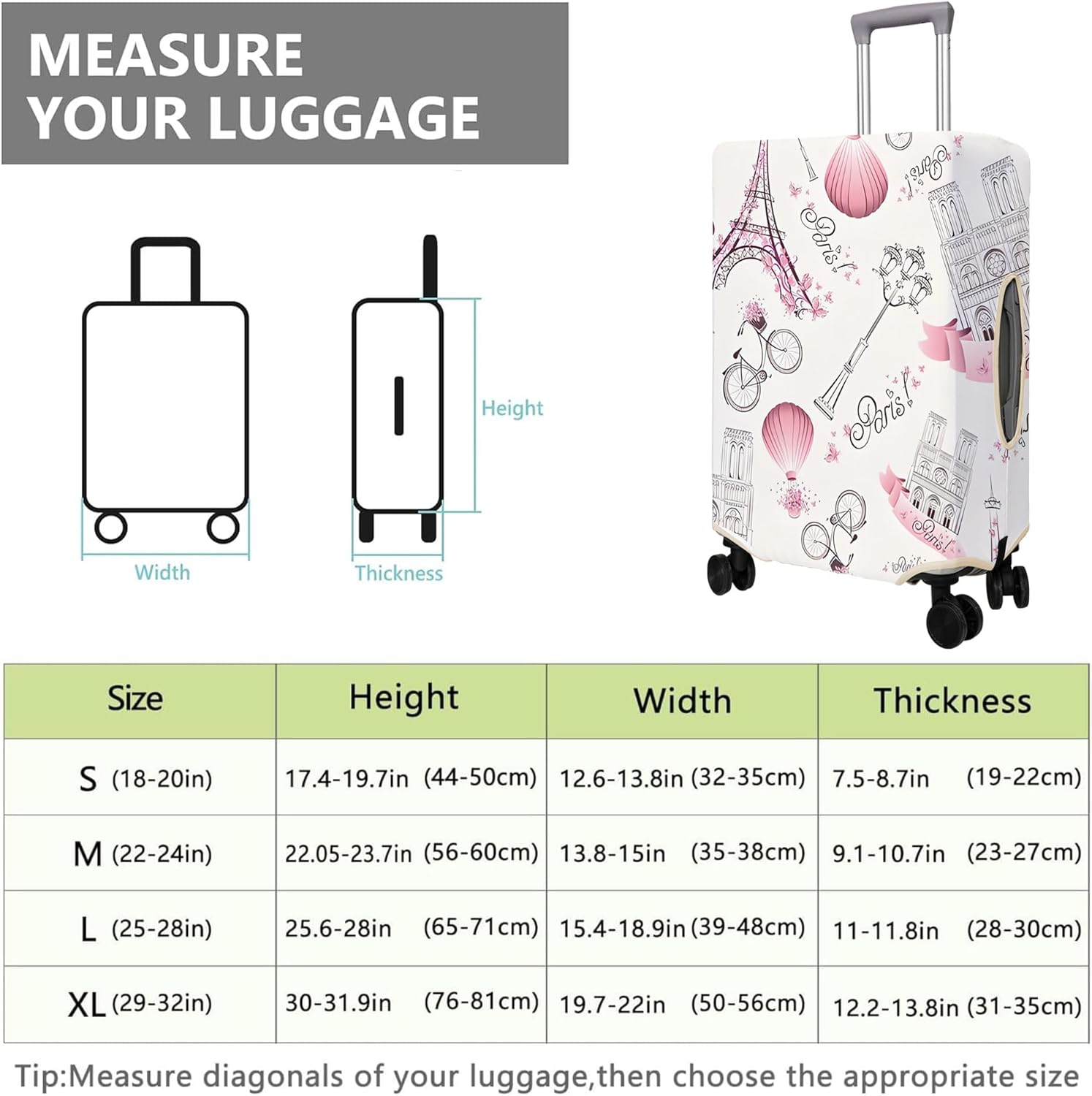 Travel Luggage Cover Suitcase Protector Fits 18-32 Inch Wheel Covers PatternedTravel Related Items Flower Luggage Protector Elastic XL