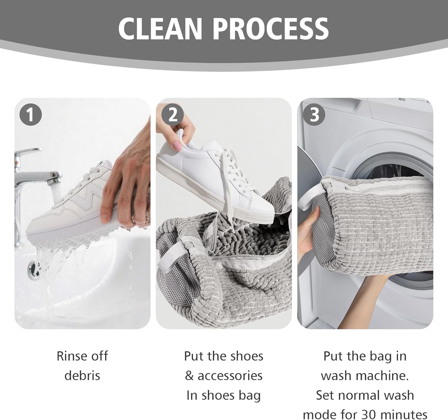 HEAVYWOOD Shoes Bag for Washing Machine Reusable Shoe Cleaning Washing Machine Bag Sturdy Anti-Rust Zipper 15.7’’*7.8’’ Shoe Laundry Bag for Washer and Dryer for Sneakers (Gray, 2Packs)