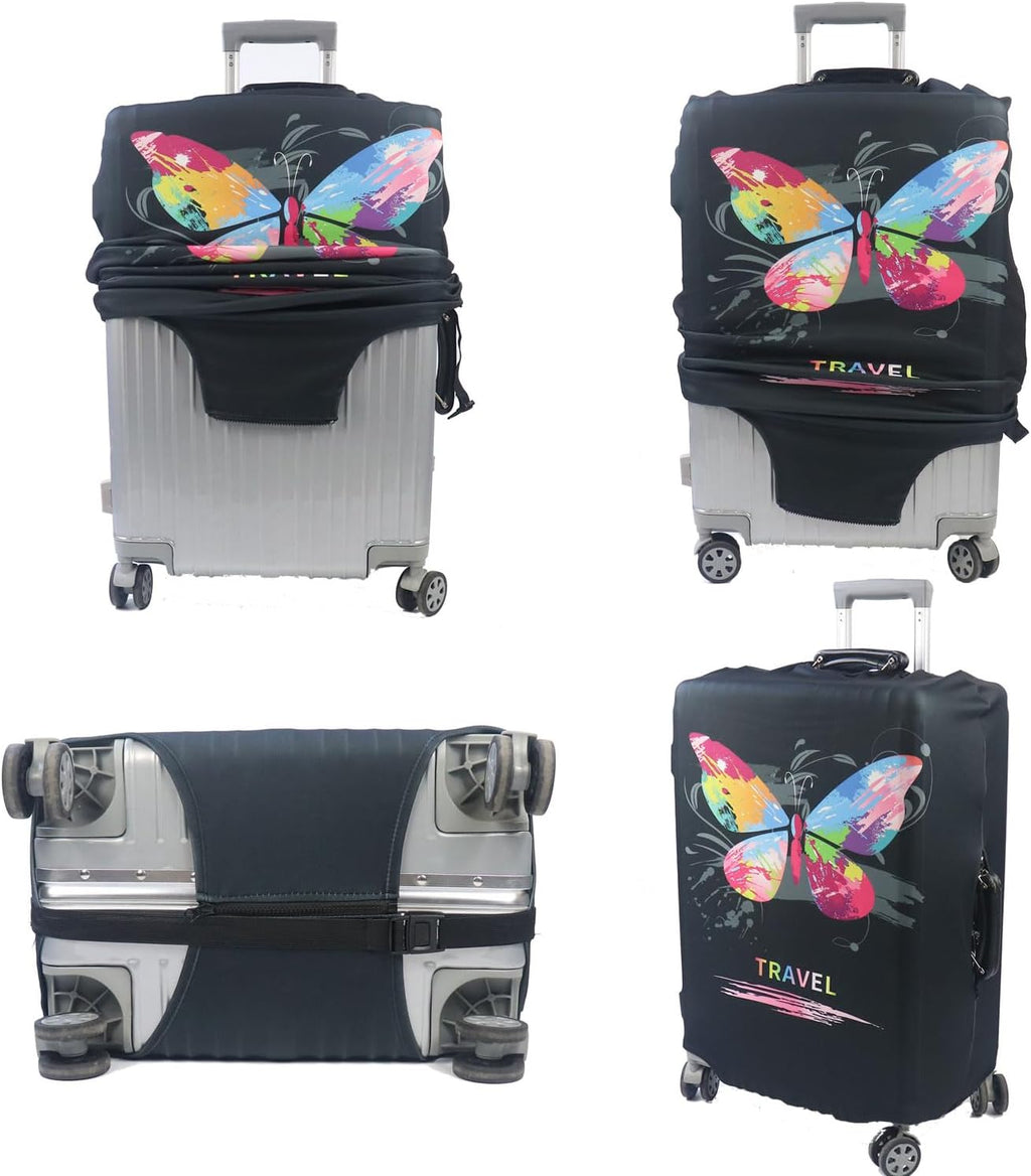 MosaiRudo Thicker Luggage Cover Elastic Suitcase Cover Protector Fits 18-32 Inch Suitcase Travel Accessories (Butterfly, M)