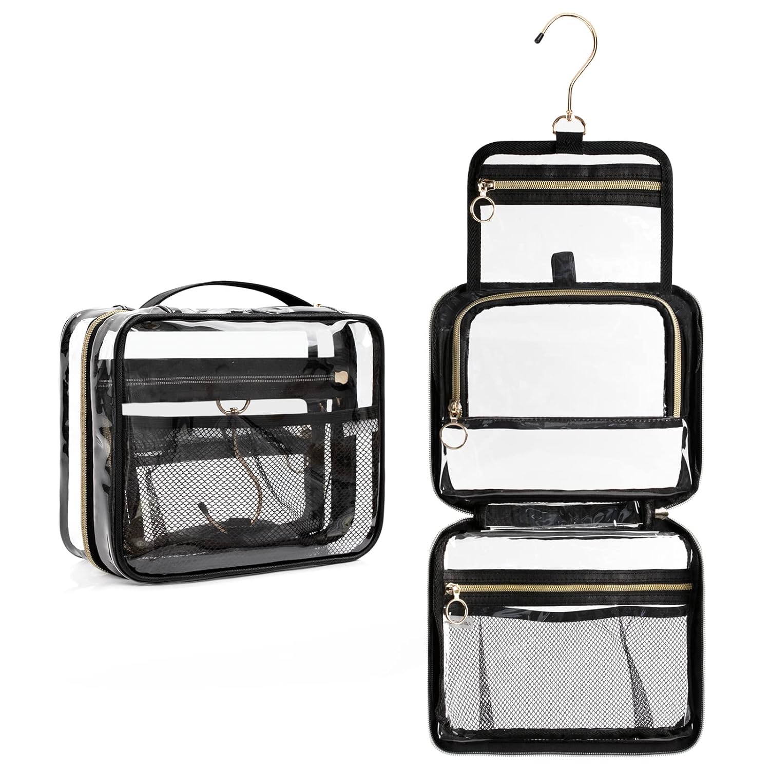 CUBETASTIC Hanging Toiletry Bag, Clear Makeup Bags for Travel Essentials TSA Approved Clear Bag Transparent Cosmetic Organizer Pouch for Women Men Portable Make Up Case with Handle