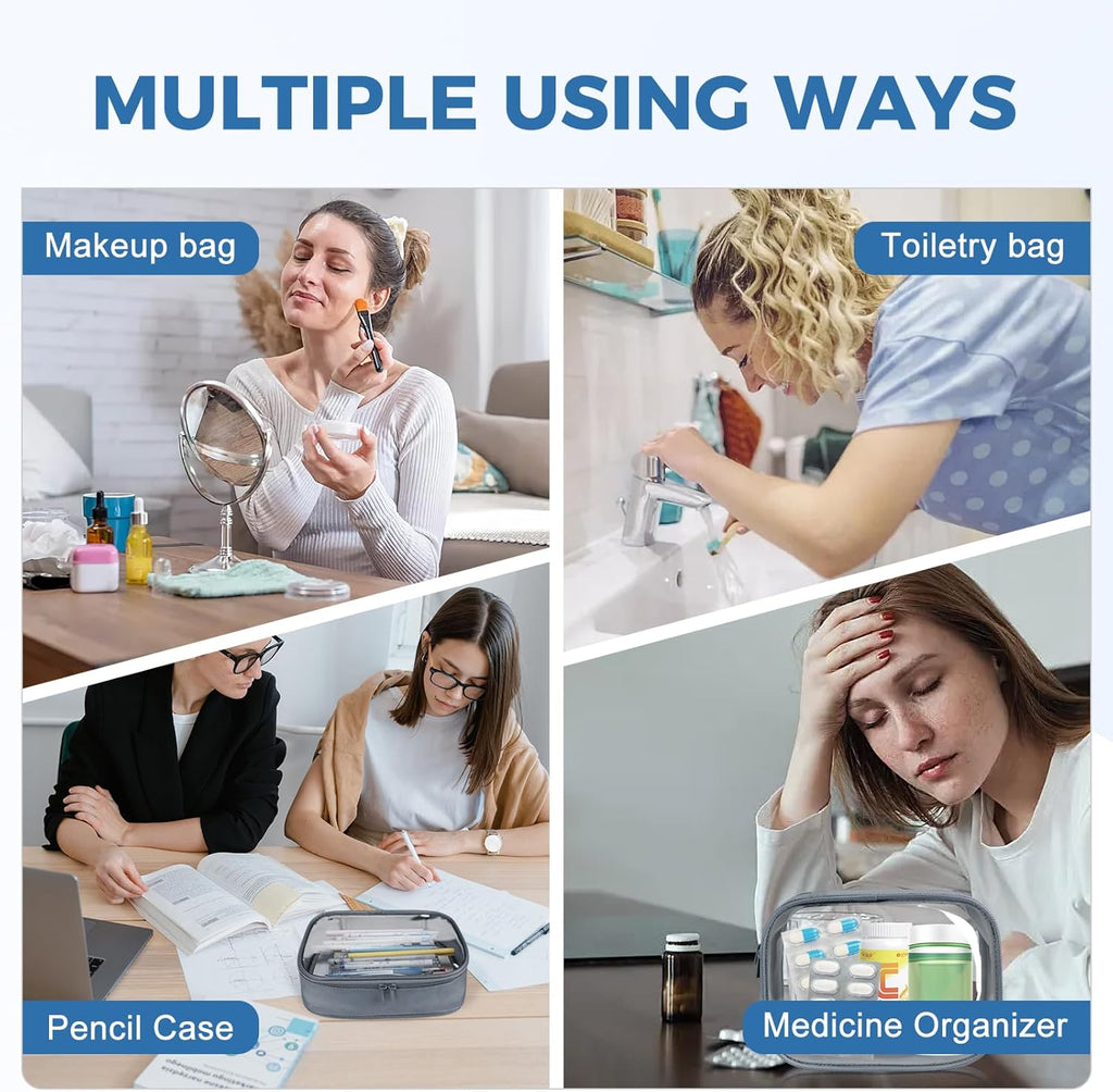 Moyad TSA Approved Clear Toiletry Bag, 3 Pack Quart Size 3-1-1 Liquids Pouch for Travel, Transparent Makeup & Cosmetic Organizer for Women Men, Grey