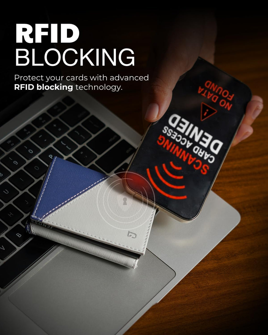 Jenoss Smart Wallet For Men: Full Grain Leather, Handcrafted, Slide Metal Pop Up Case, Slim RFID Blocking Credit Card Holder, Minimalist, Compact 12 Cards Slot Organizers, ID, Money Clip (Grey & Navy)