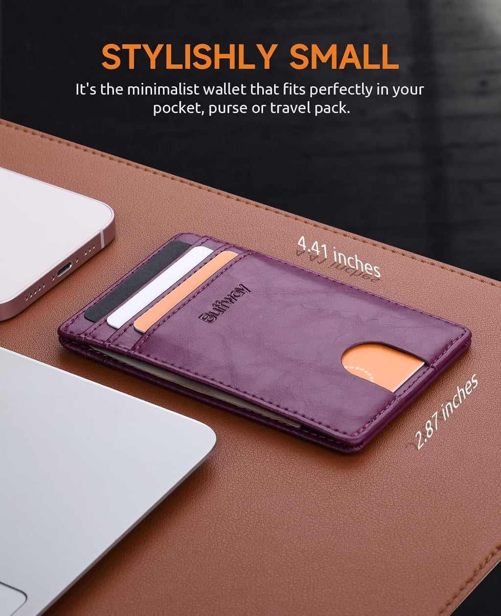 Buffway Mens Slim Wallet, Minimalist Thin Front Pocket Leather Credit Card Holder with RFID Blocking for Work Travel