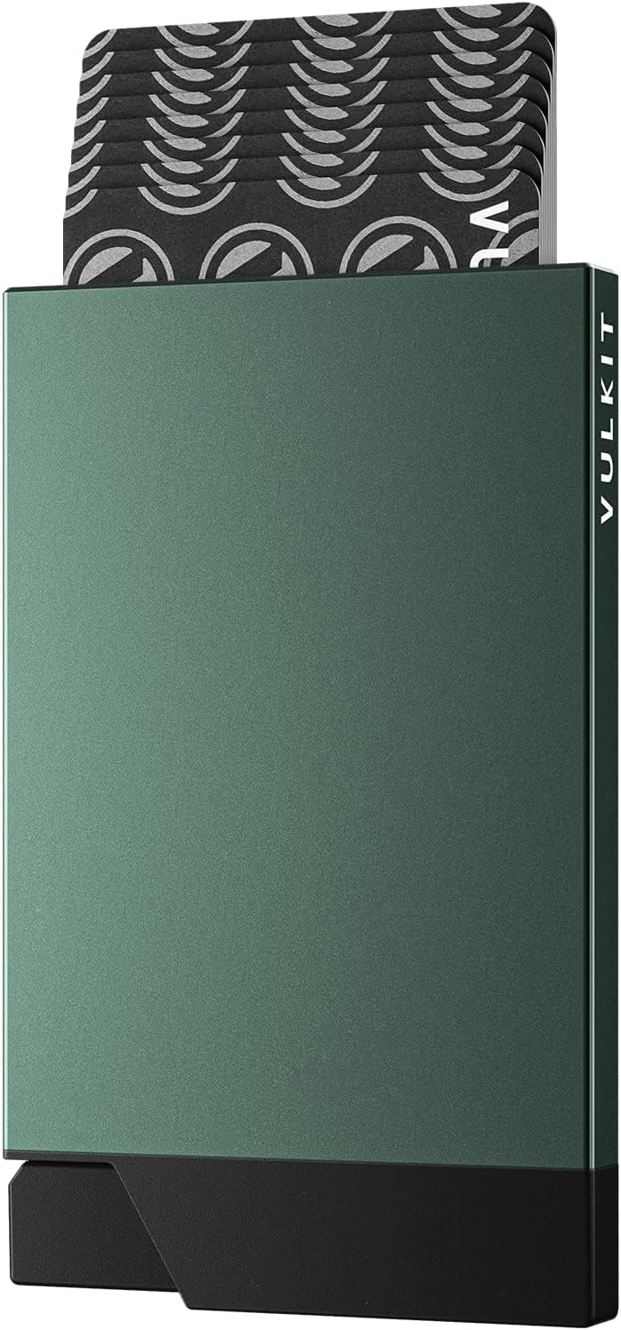 VULKIT Pop up Card Holder Minimalist Credit Card Holder RFID Blocking Slim Metal Card Case for Men or Women(Midnight Green)