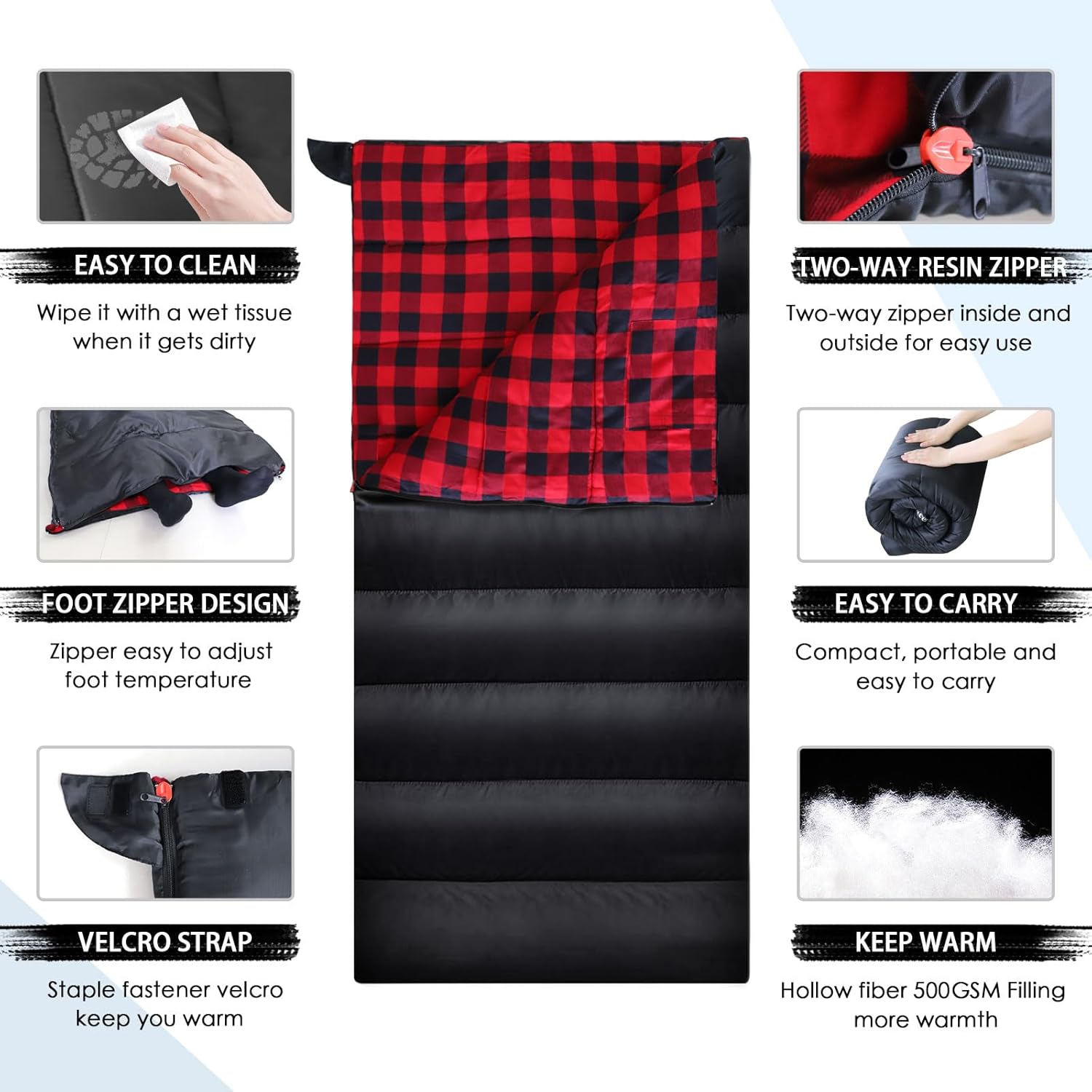 0 Degree Sleeping Bag Cotton Flannel Winter Cold Weather for Adults XXL Sleeping Bag 4 Season Big and Tall with Pillow Compression Sack